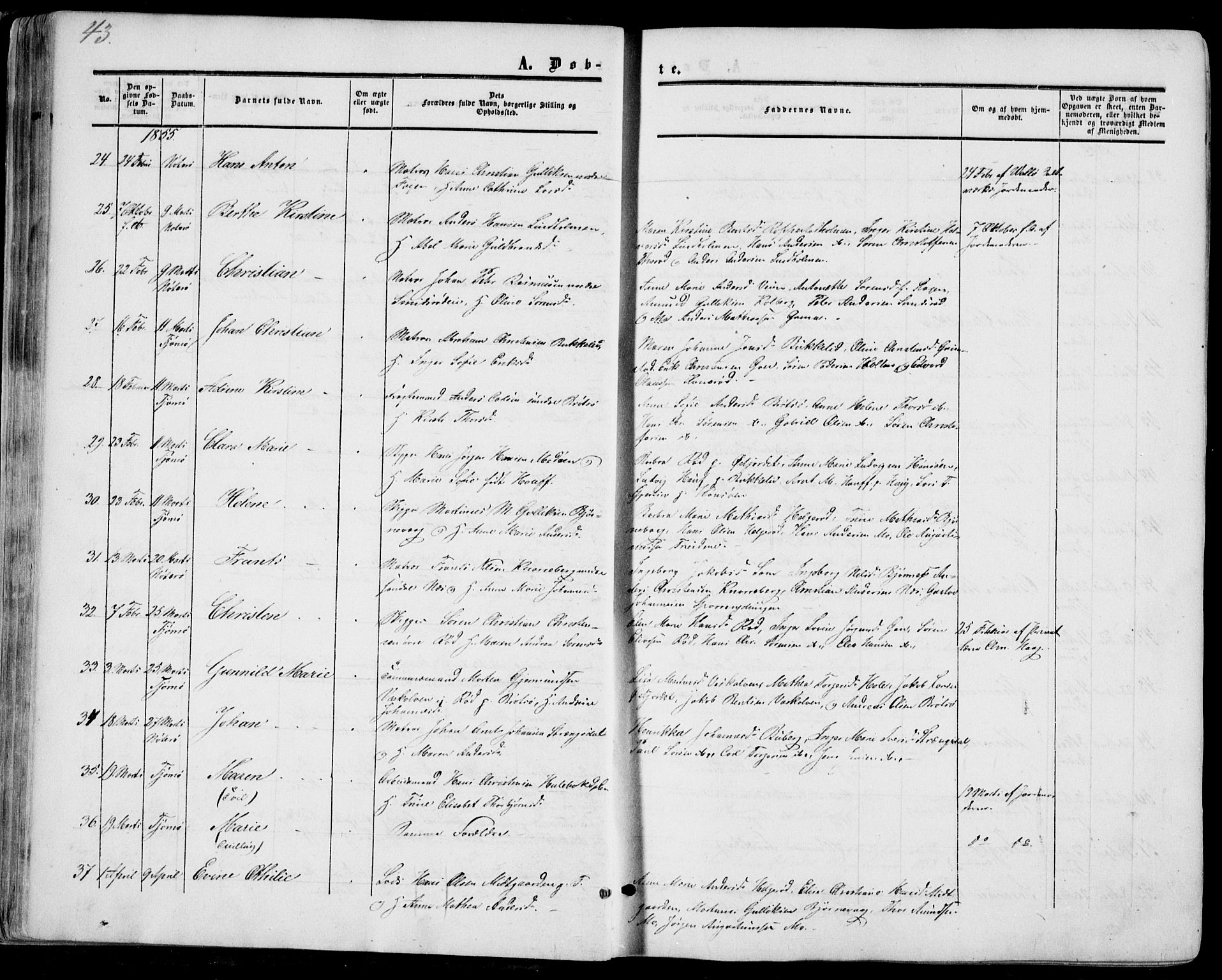 Nøtterøy kirkebøker, AV/SAKO-A-354/F/Fa/L0006: Parish register (official) no. I 6, 1852-1864, p. 43