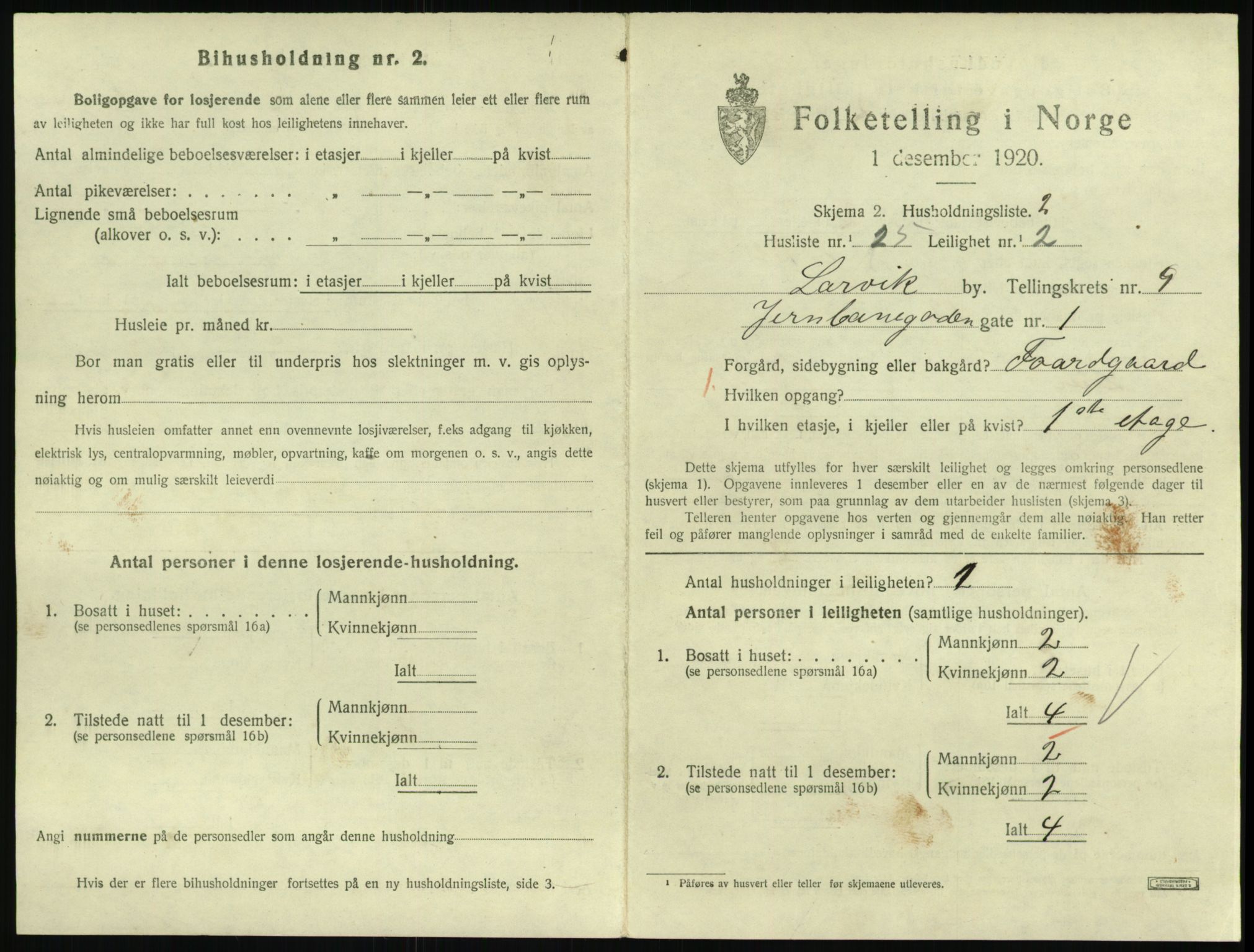 SAKO, 1920 census for Larvik, 1920, p. 7084