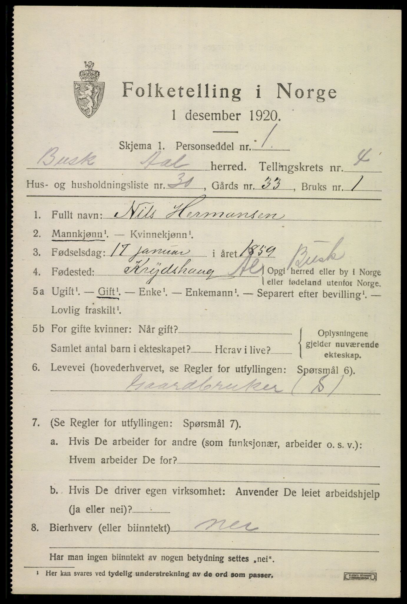 SAKO, 1920 census for Ål, 1920, p. 3322