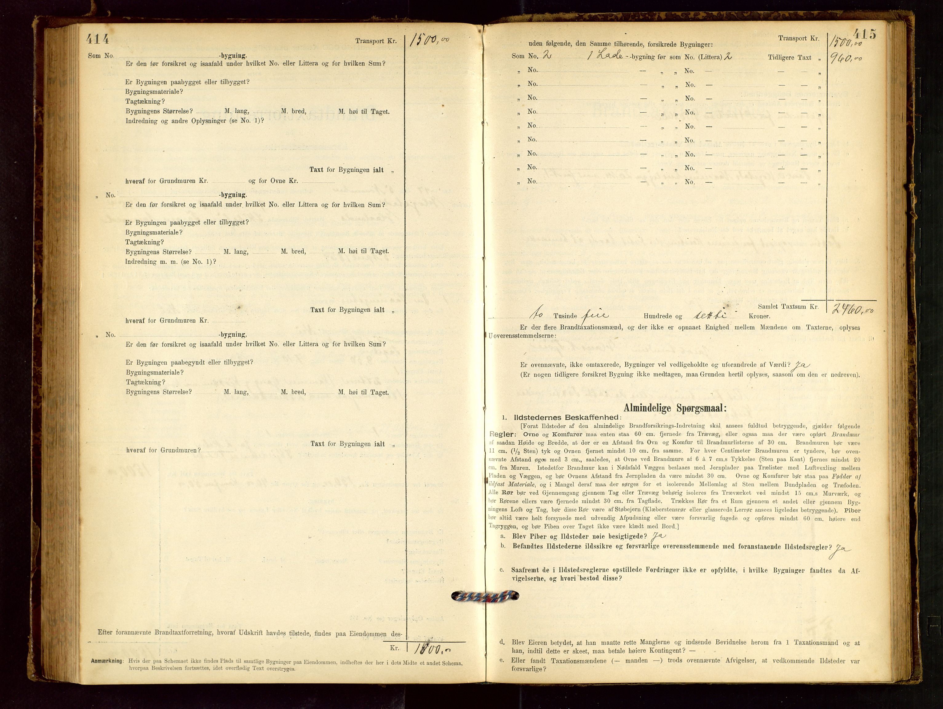 Håland lensmannskontor, AV/SAST-A-100100/Gob/L0001: Branntakstprotokoll - skjematakst. Register i boken., 1894-1902, p. 414-415