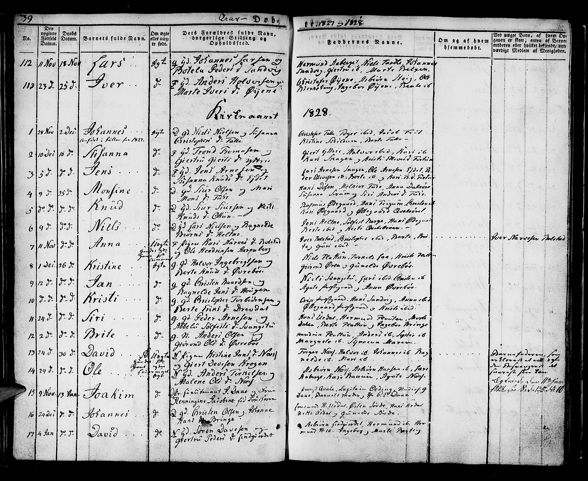 Luster sokneprestembete, SAB/A-81101/H/Haa/Haaa/L0004: Parish register (official) no. A 4, 1821-1832, p. 39