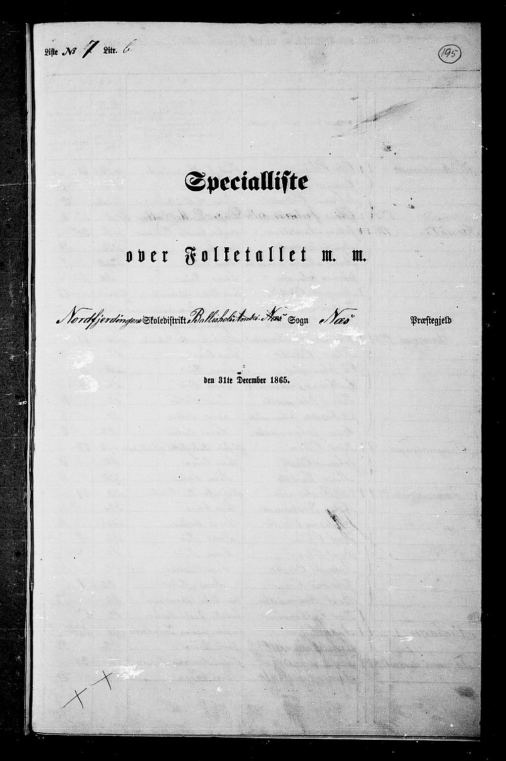 RA, 1865 census for Nes, 1865, p. 169