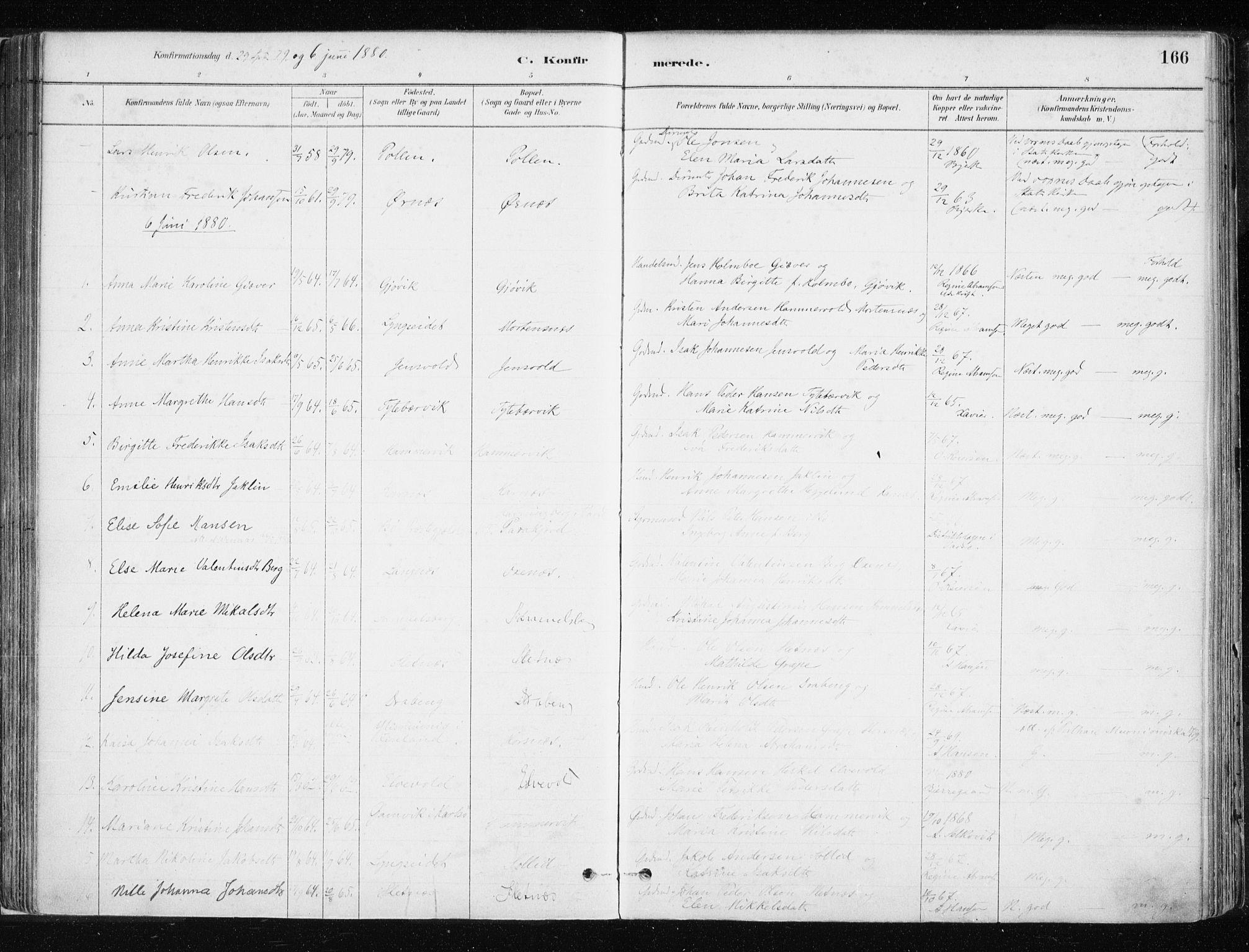 Lyngen sokneprestembete, AV/SATØ-S-1289/H/He/Hea/L0007kirke: Parish register (official) no. 7, 1879-1890, p. 166