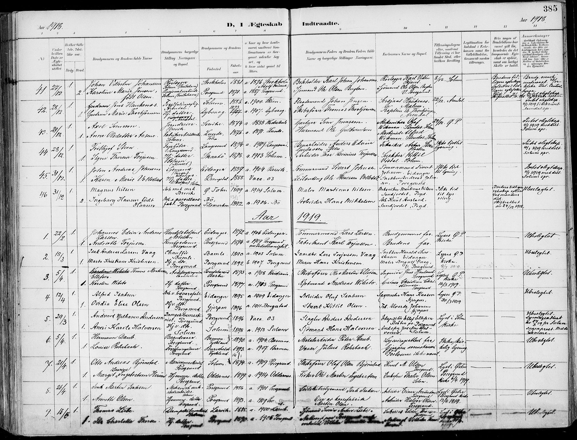 Porsgrunn kirkebøker , AV/SAKO-A-104/F/Fa/L0011: Parish register (official) no. 11, 1895-1919, p. 385