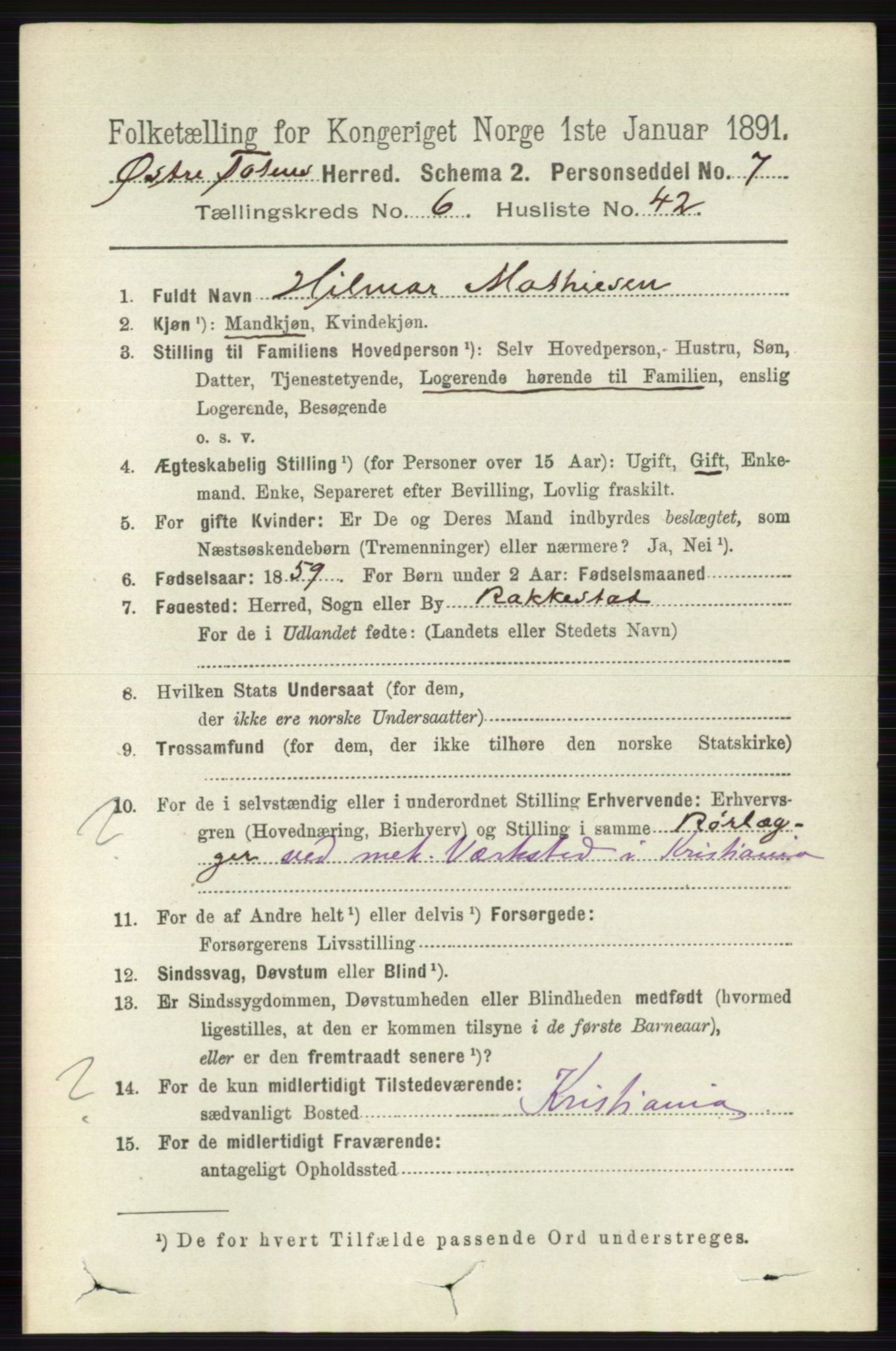 RA, 1891 census for 0528 Østre Toten, 1891, p. 4041