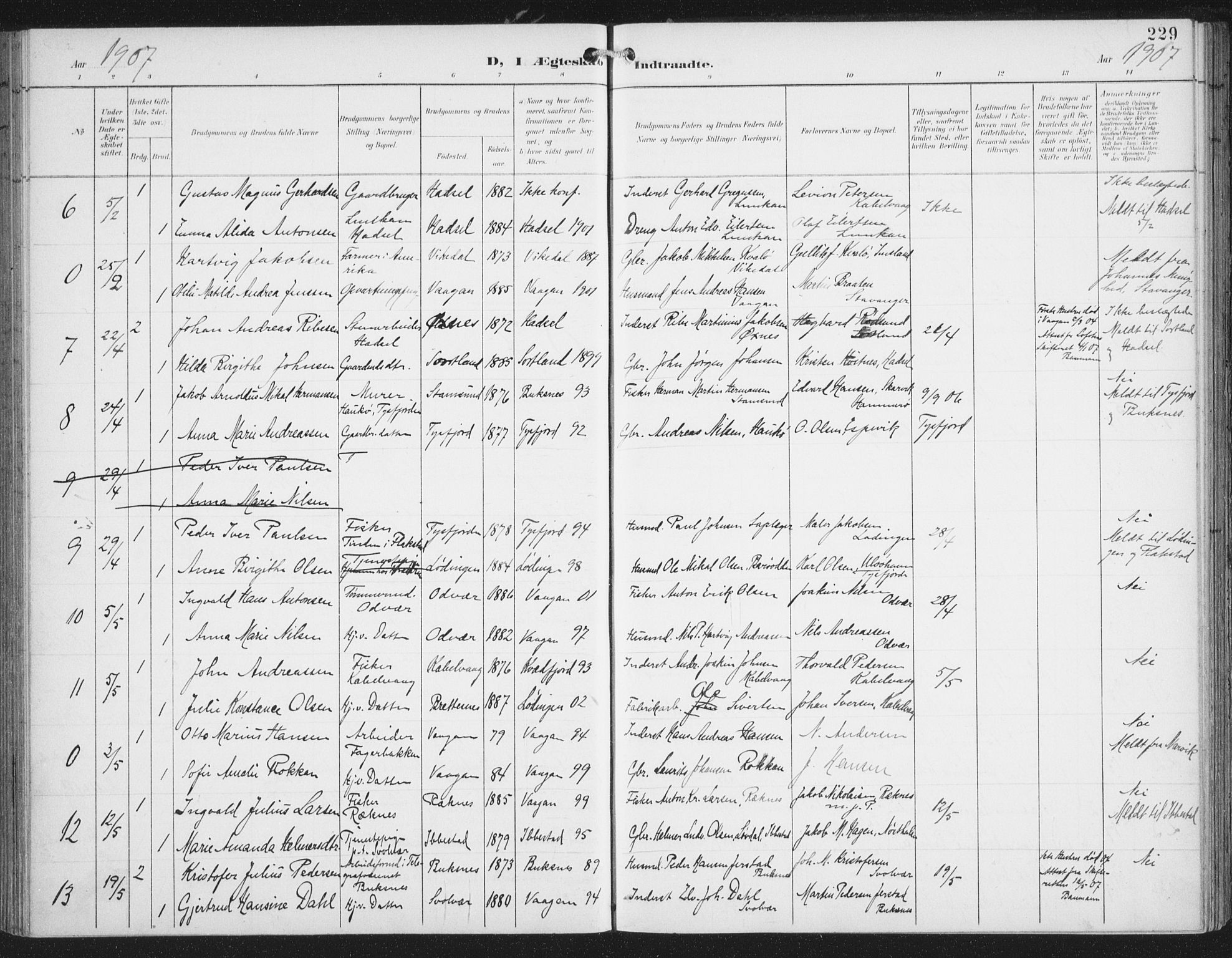 Ministerialprotokoller, klokkerbøker og fødselsregistre - Nordland, SAT/A-1459/874/L1062: Parish register (official) no. 874A06, 1899-1907, p. 229