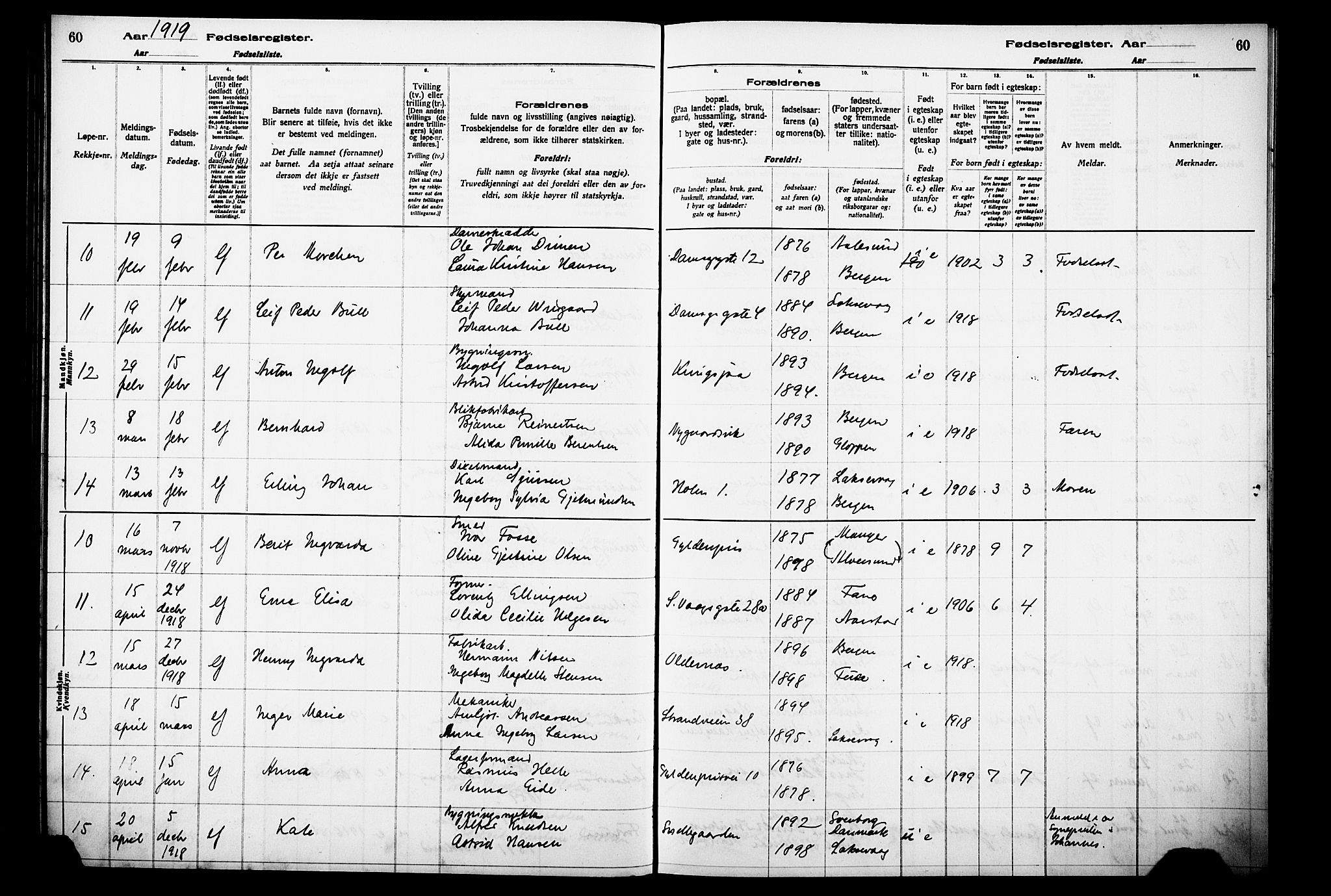 Laksevåg Sokneprestembete, AV/SAB-A-76501/I/Id/L00A1: Birth register no. A 1, 1916-1926, p. 60