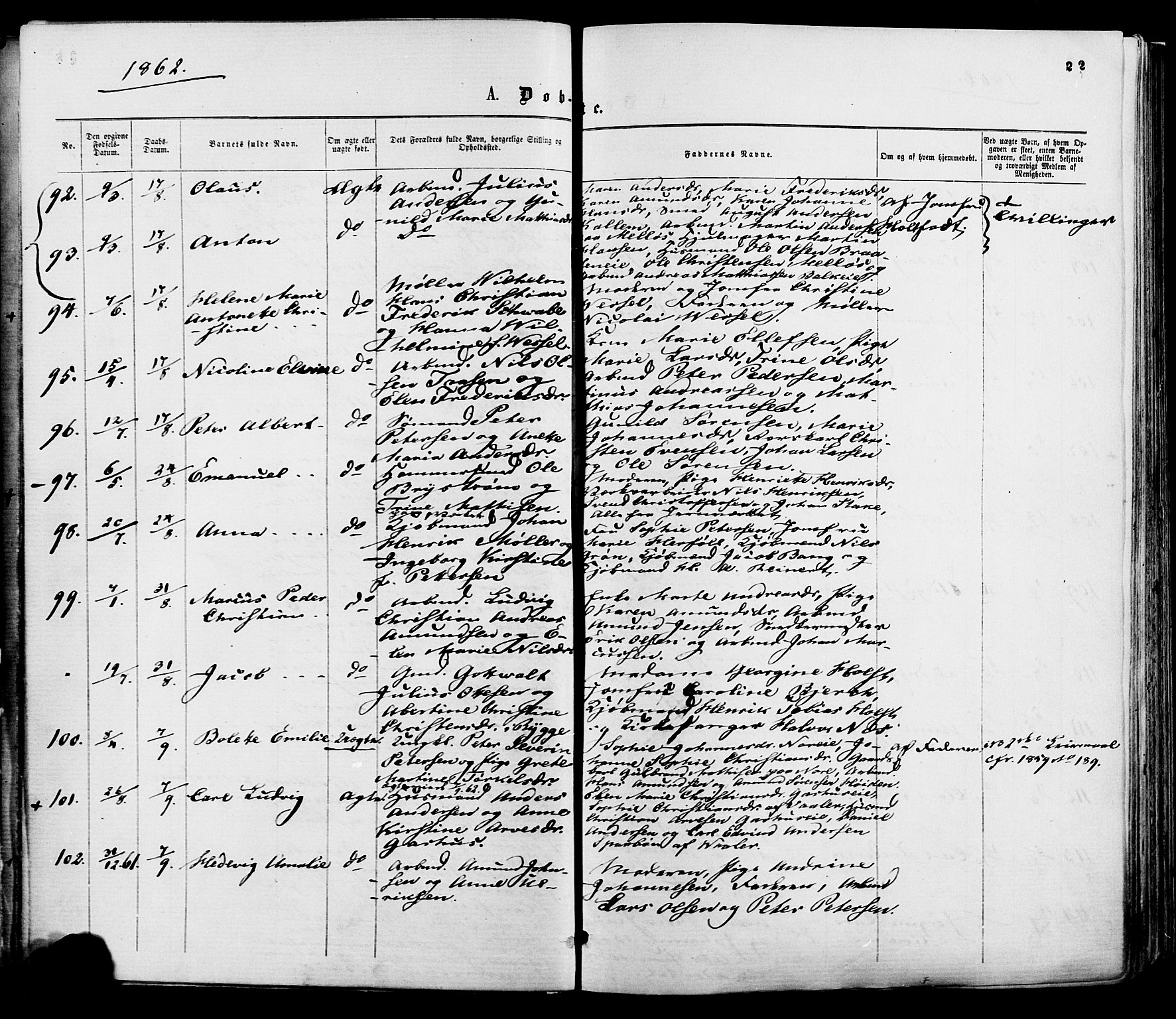 Moss prestekontor Kirkebøker, AV/SAO-A-2003/F/Fa/L0009: Parish register (official) no. I 9, 1861-1869, p. 22