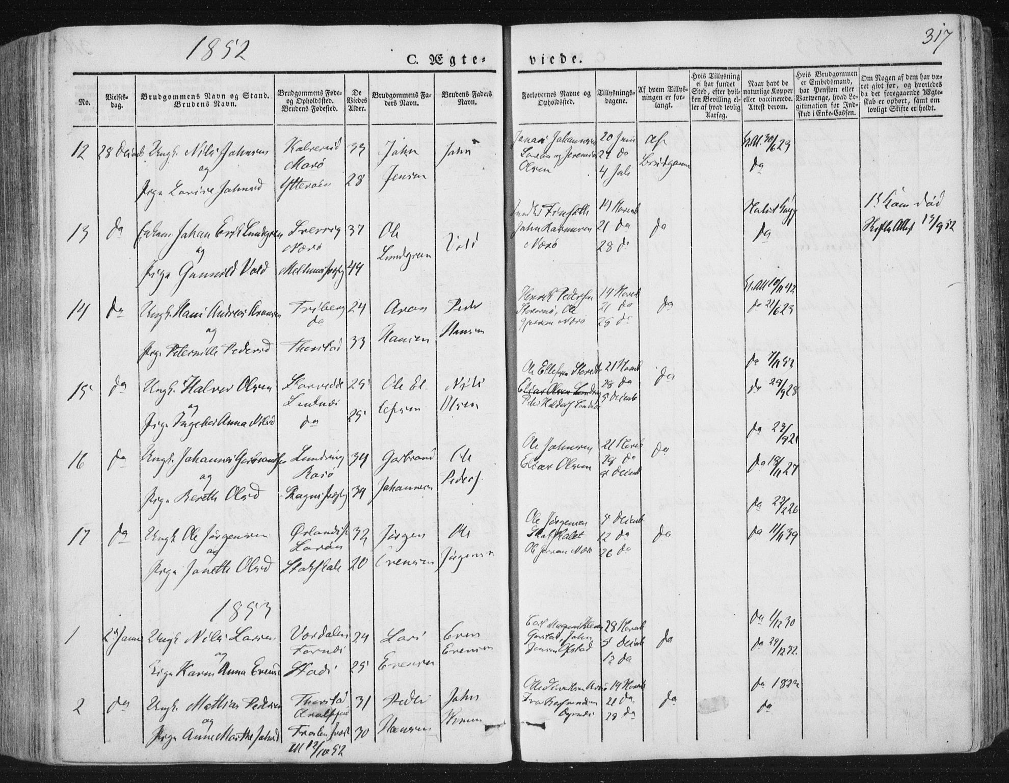 Ministerialprotokoller, klokkerbøker og fødselsregistre - Nord-Trøndelag, SAT/A-1458/784/L0669: Parish register (official) no. 784A04, 1829-1859, p. 317