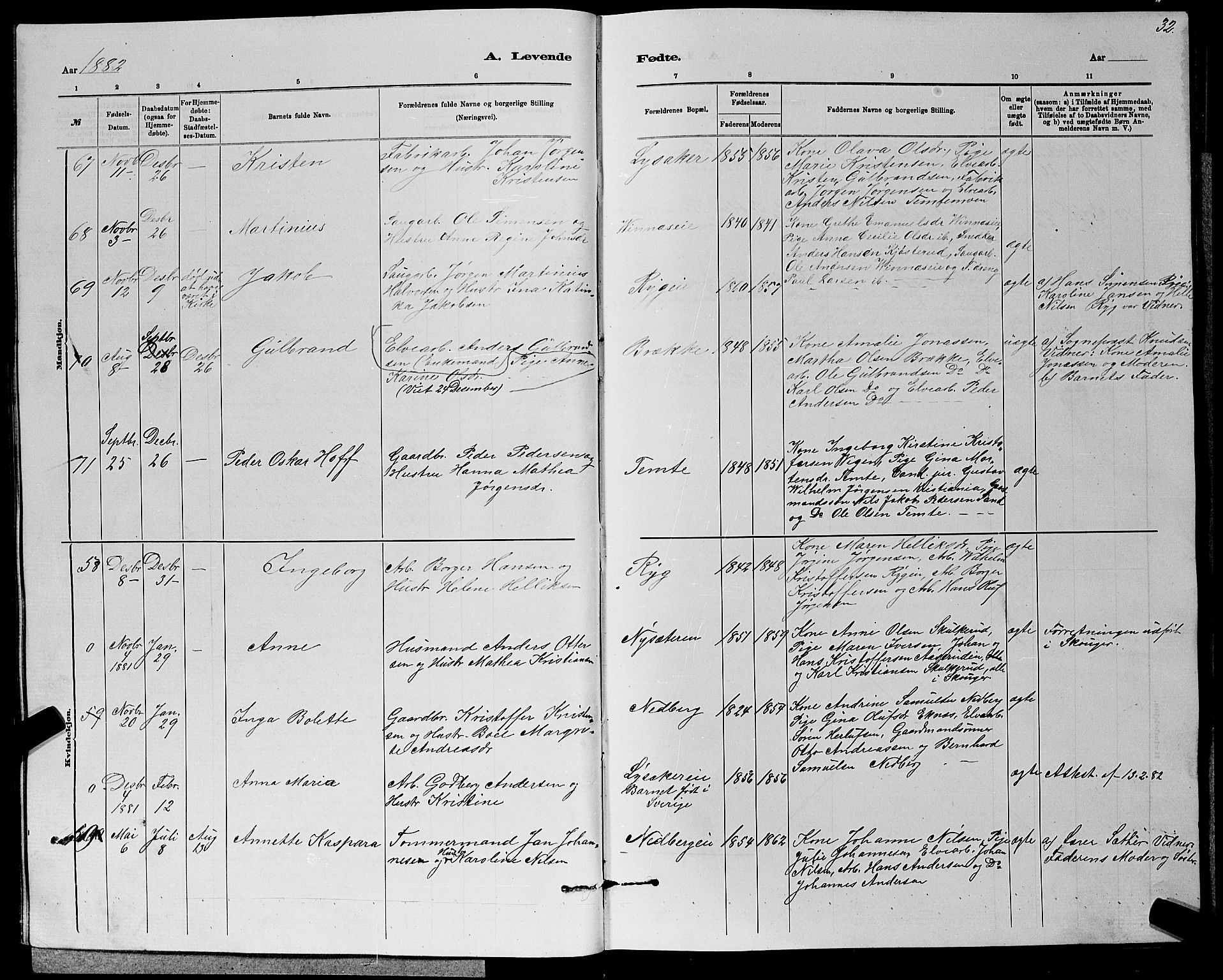 Nedre Eiker kirkebøker, AV/SAKO-A-612/G/Ga/L0002: Parish register (copy) no. 2, 1880-1896, p. 32