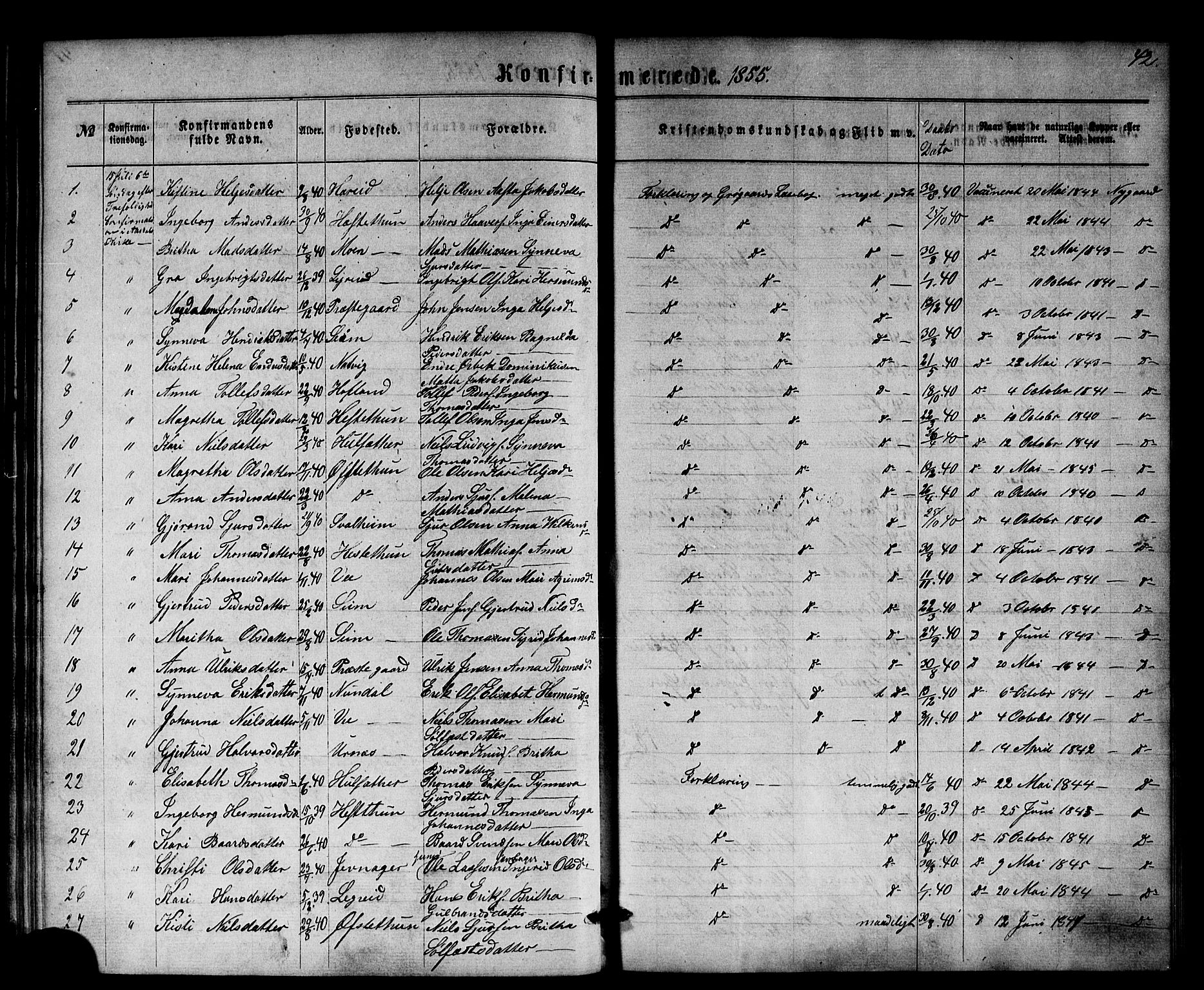 Årdal sokneprestembete, SAB/A-81701: Parish register (official) no. A 1, 1834-1863, p. 42