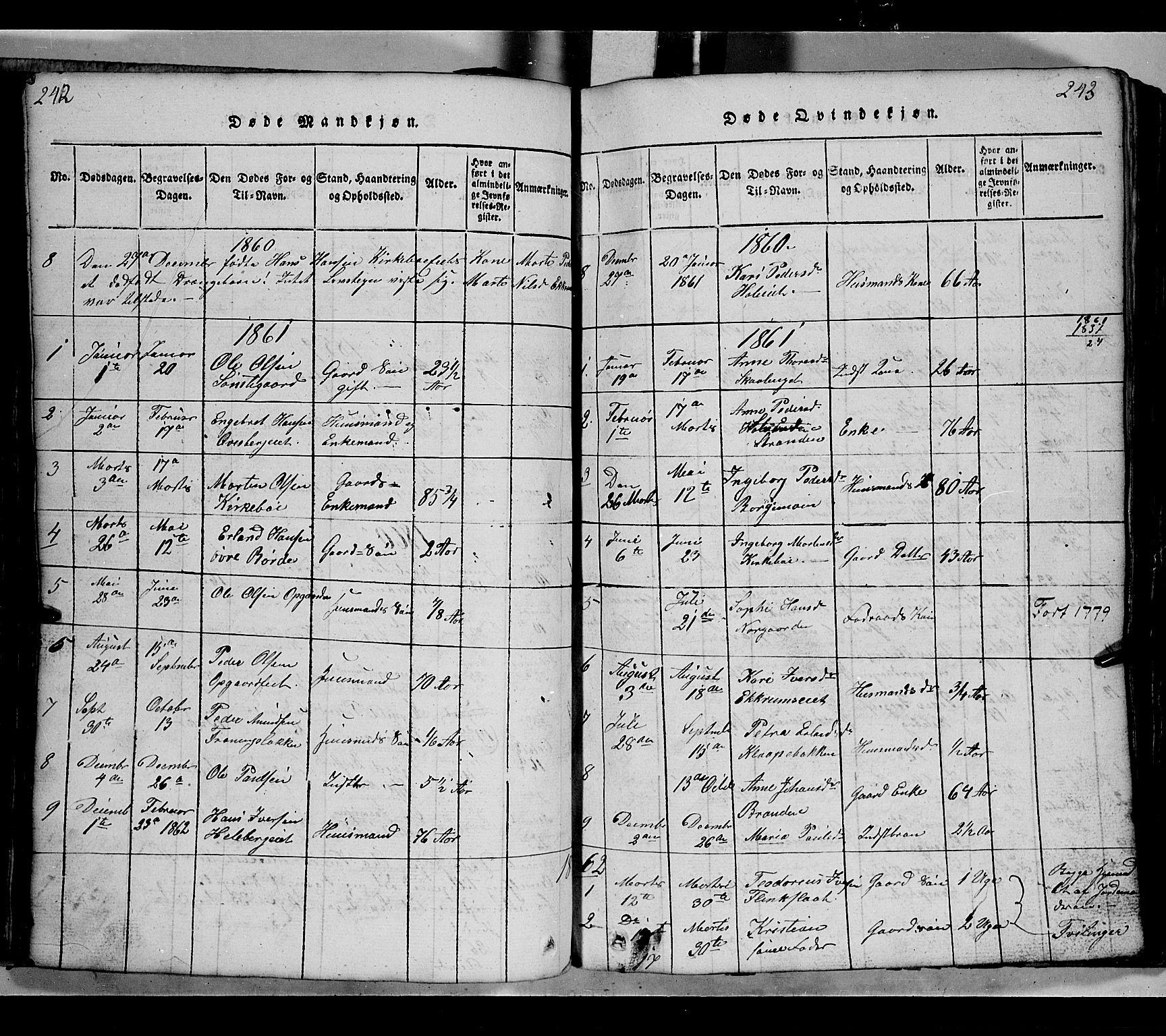 Gausdal prestekontor, SAH/PREST-090/H/Ha/Hab/L0002: Parish register (copy) no. 2, 1818-1874, p. 242-243
