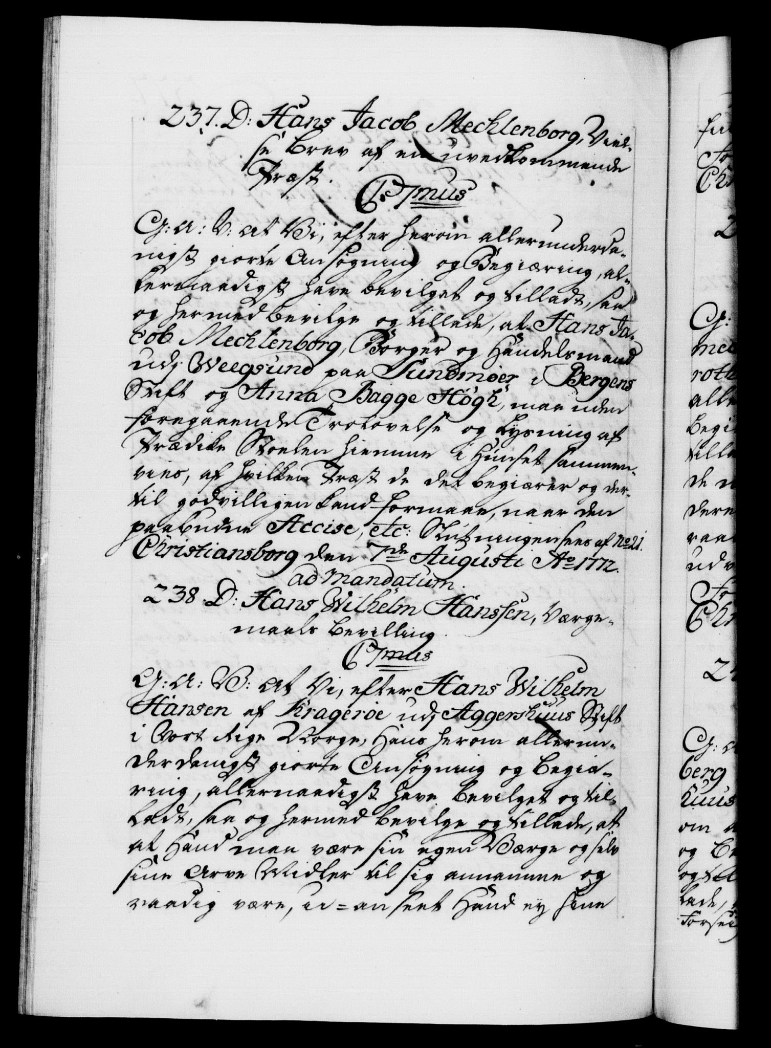Danske Kanselli 1572-1799, RA/EA-3023/F/Fc/Fca/Fcaa/L0045: Norske registre "Norske eller 3. dept.s åpne brev, 1771-1773, p. 377b