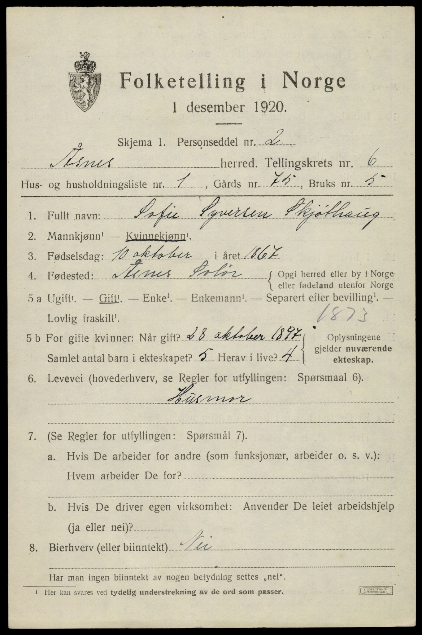 SAH, 1920 census for Åsnes, 1920, p. 7628