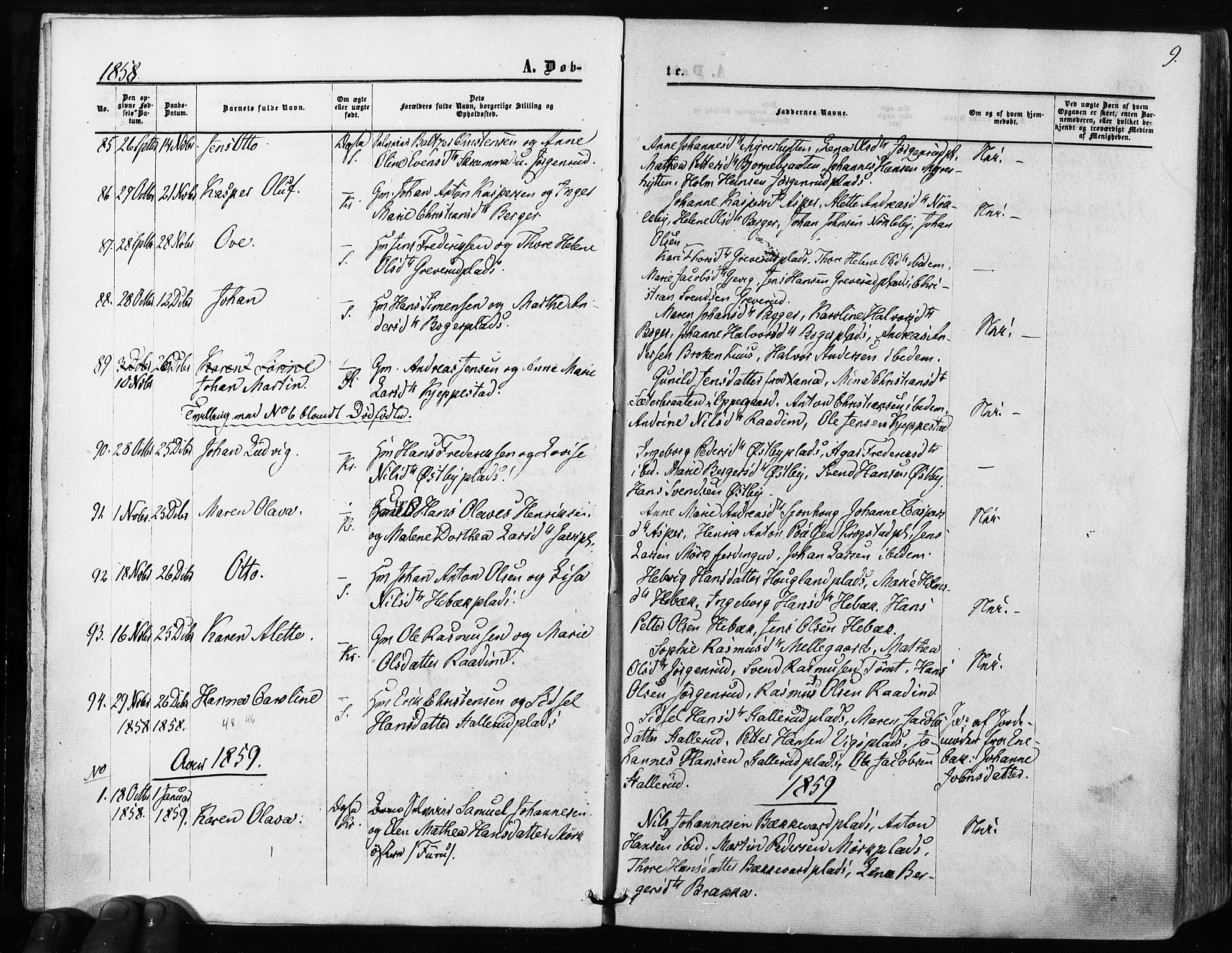 Kråkstad prestekontor Kirkebøker, SAO/A-10125a/F/Fa/L0007: Parish register (official) no. I 7, 1858-1870, p. 9