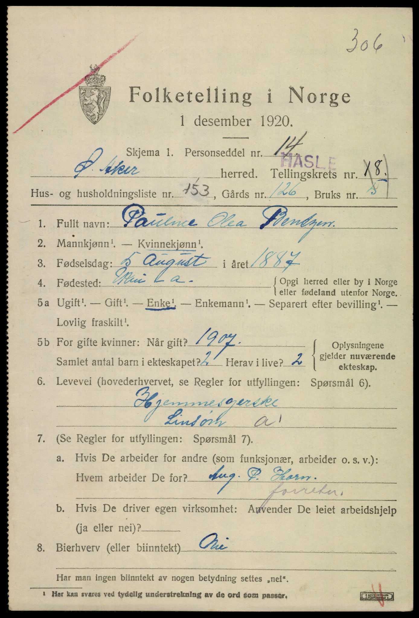 SAO, 1920 census for Aker, 1920, p. 114394