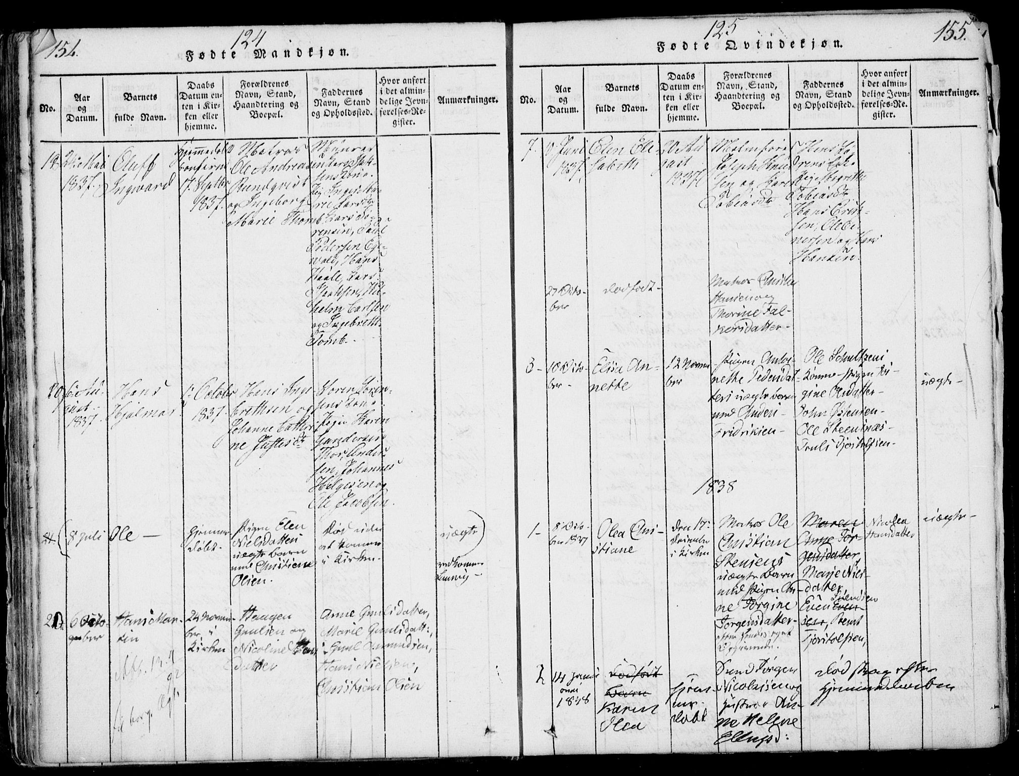 Larvik kirkebøker, AV/SAKO-A-352/F/Fb/L0002: Parish register (official) no. II 2, 1818-1842, p. 154-155