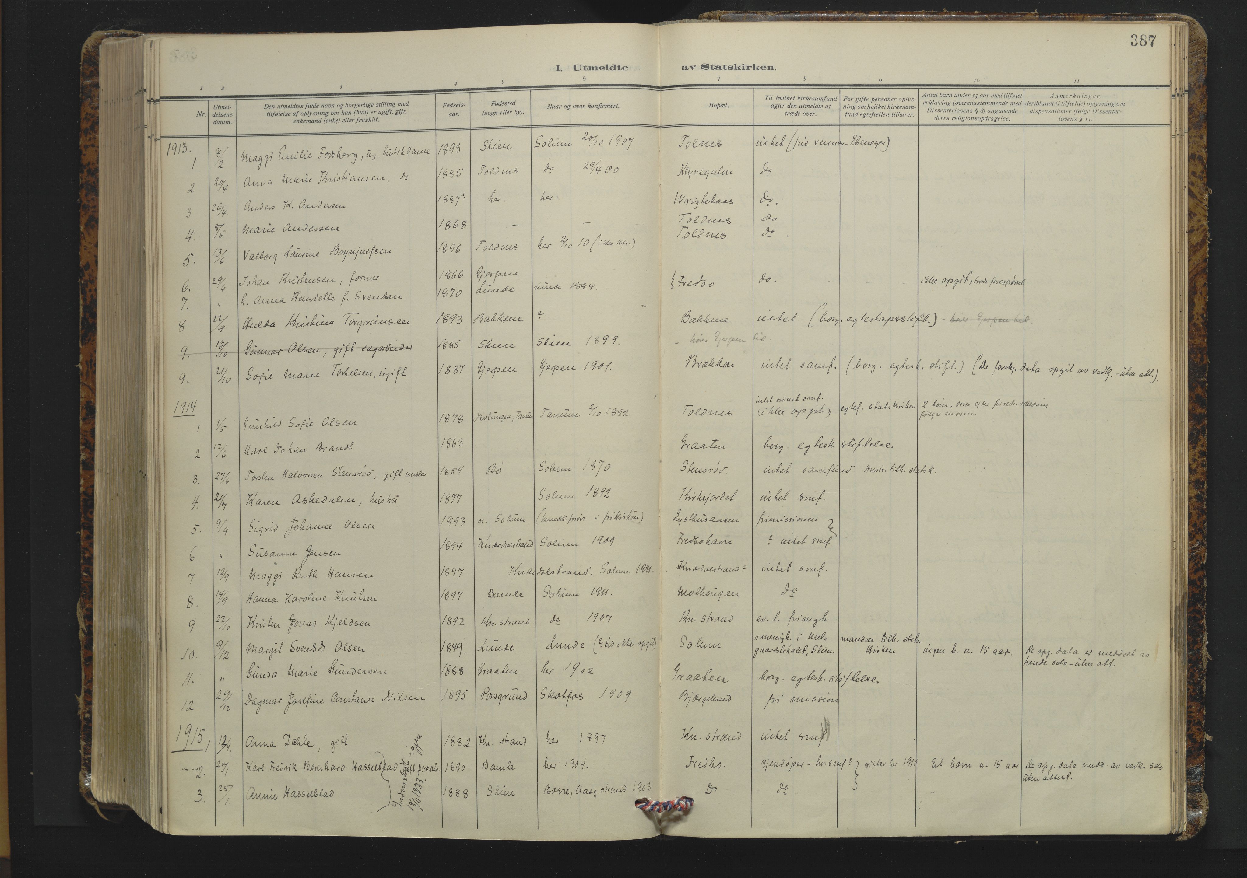 Solum kirkebøker, AV/SAKO-A-306/F/Fa/L0012: Parish register (official) no. I 12, 1909-1922, p. 387