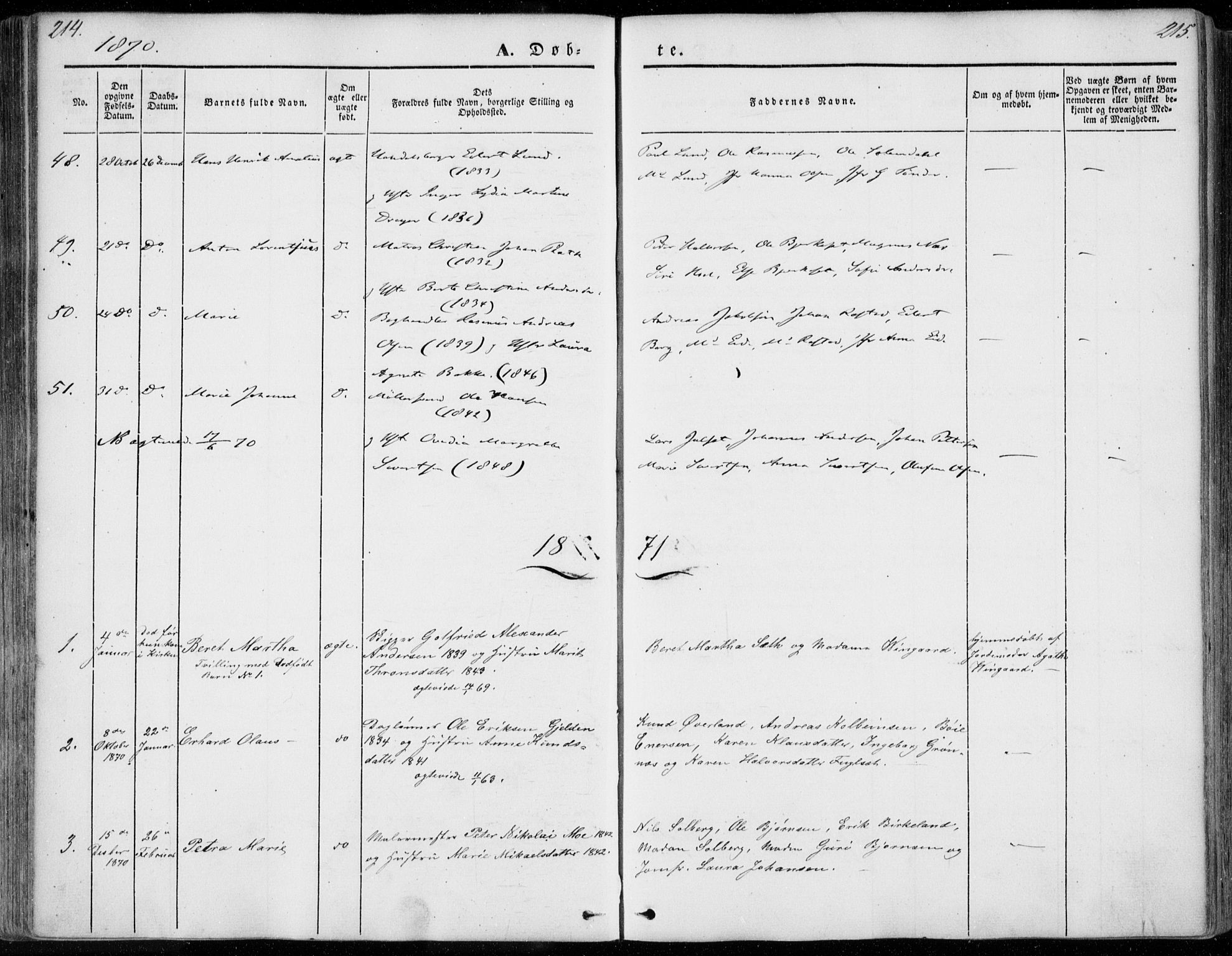 Ministerialprotokoller, klokkerbøker og fødselsregistre - Møre og Romsdal, SAT/A-1454/558/L0689: Parish register (official) no. 558A03, 1843-1872, p. 214-215