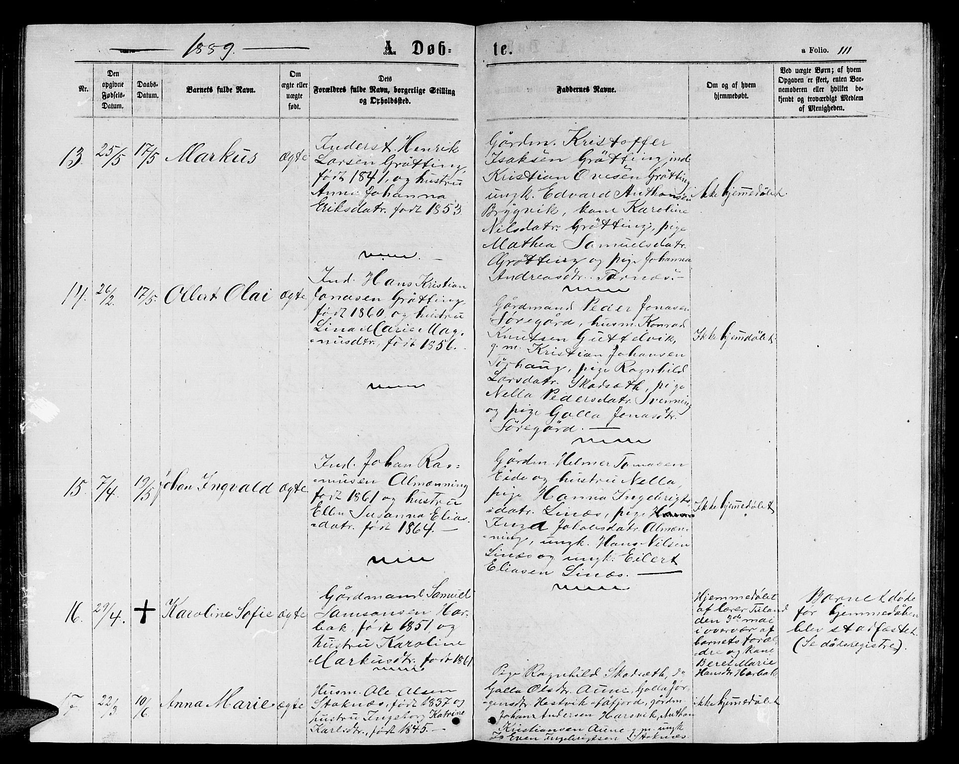 Ministerialprotokoller, klokkerbøker og fødselsregistre - Sør-Trøndelag, AV/SAT-A-1456/656/L0695: Parish register (copy) no. 656C01, 1867-1889, p. 111