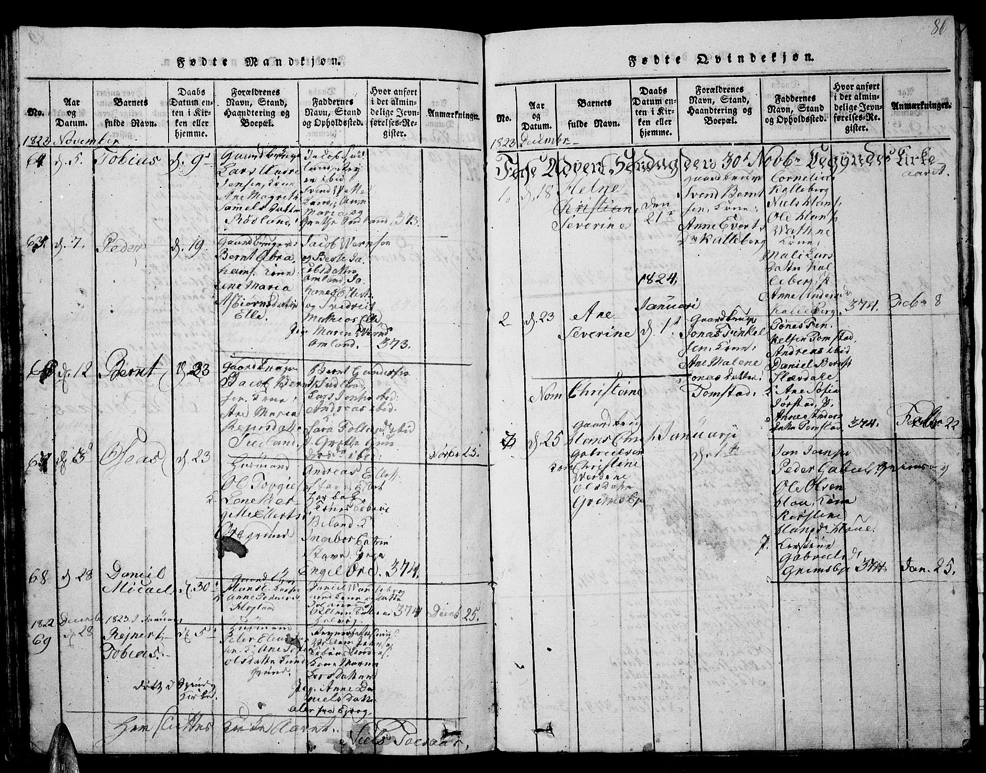 Lista sokneprestkontor, SAK/1111-0027/F/Fb/L0001: Parish register (copy) no. B 1, 1816-1832, p. 86