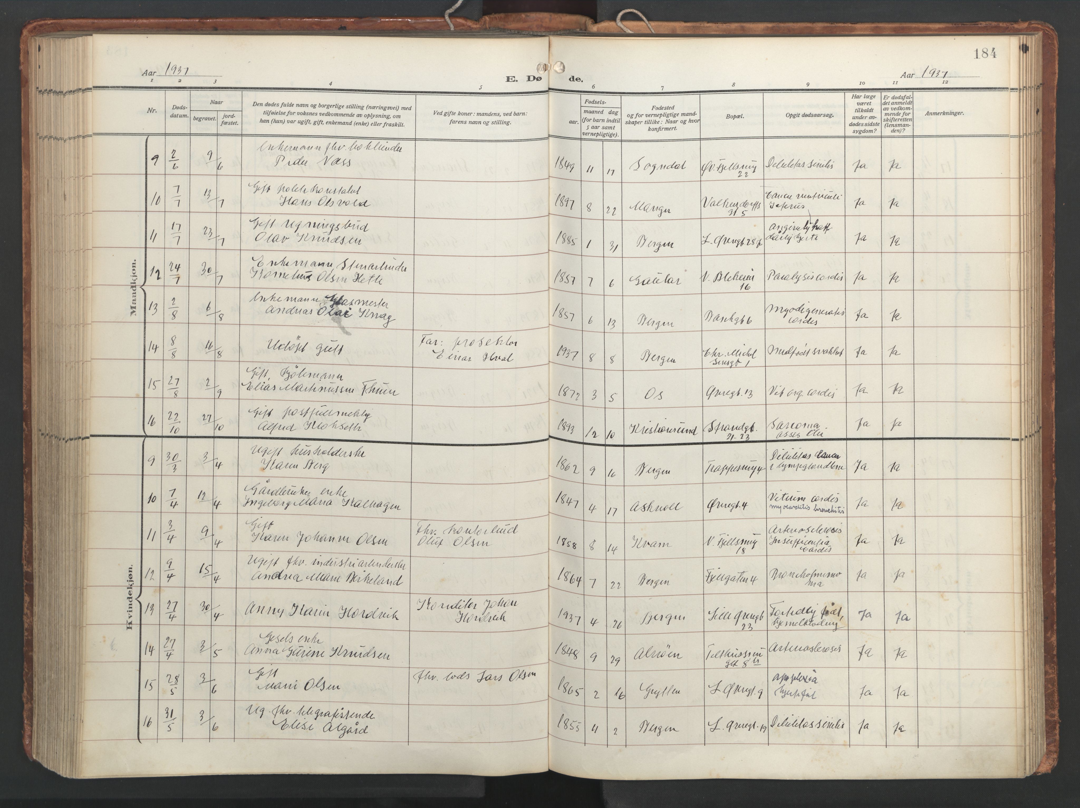 Korskirken sokneprestembete, AV/SAB-A-76101/H/Hab: Parish register (copy) no. E 5, 1910-1956, p. 183b-184a