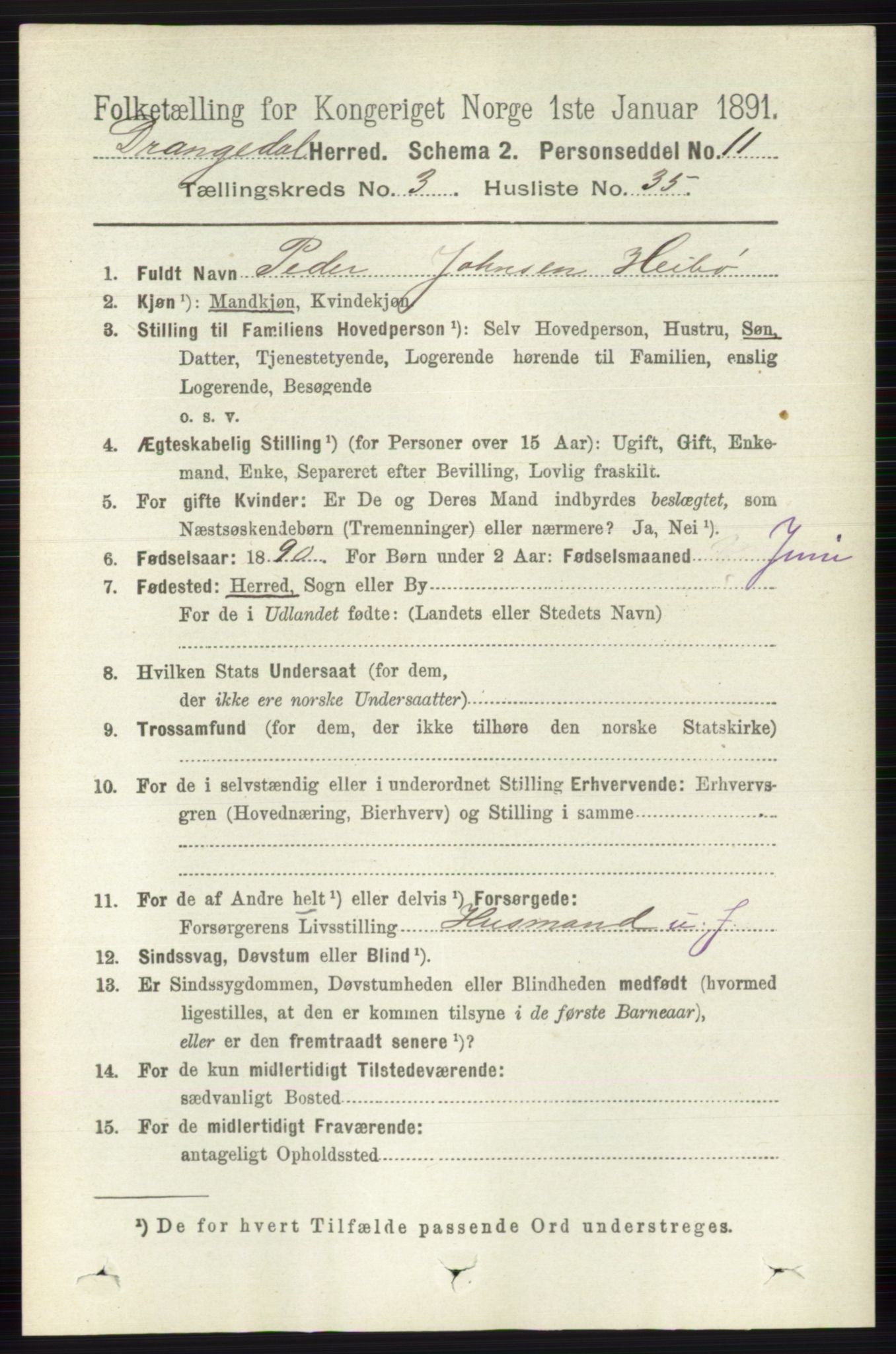 RA, 1891 census for 0817 Drangedal, 1891, p. 1090