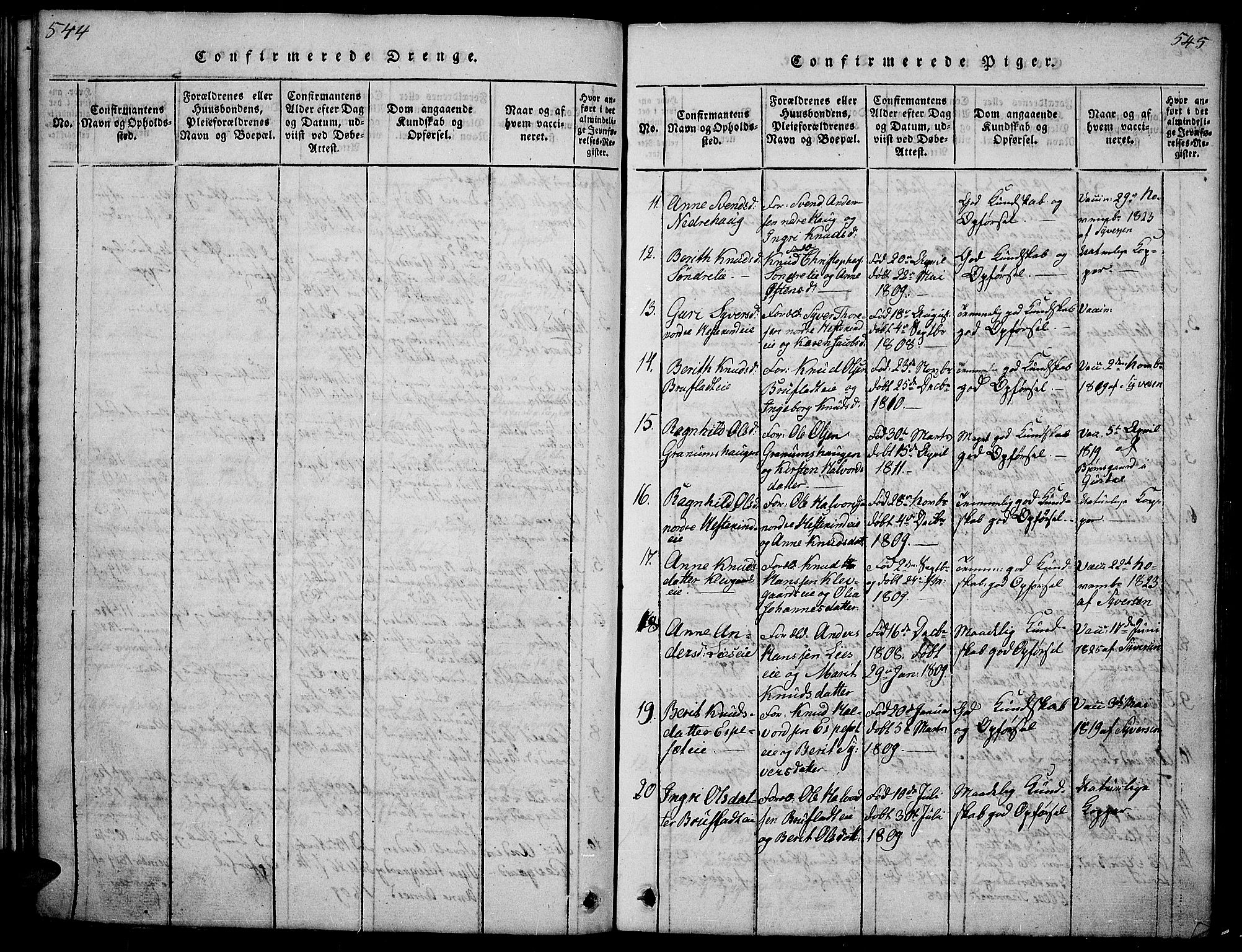 Sør-Aurdal prestekontor, SAH/PREST-128/H/Ha/Hab/L0001: Parish register (copy) no. 1, 1815-1826, p. 544-545