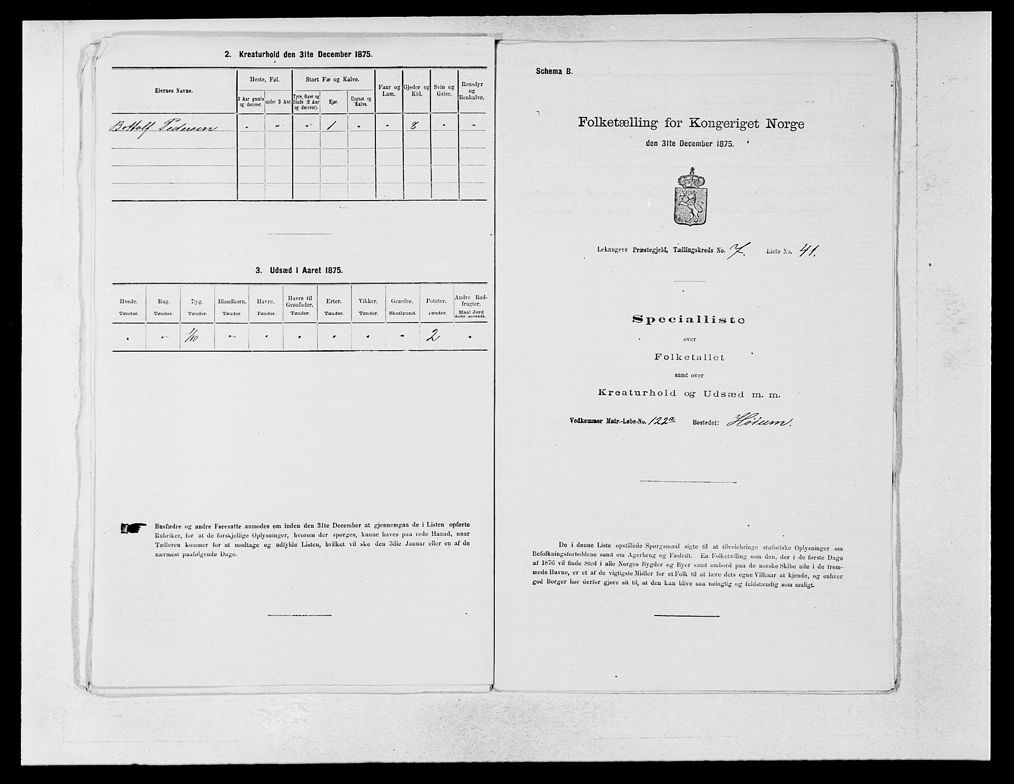 SAB, 1875 census for 1419P Leikanger, 1875, p. 618