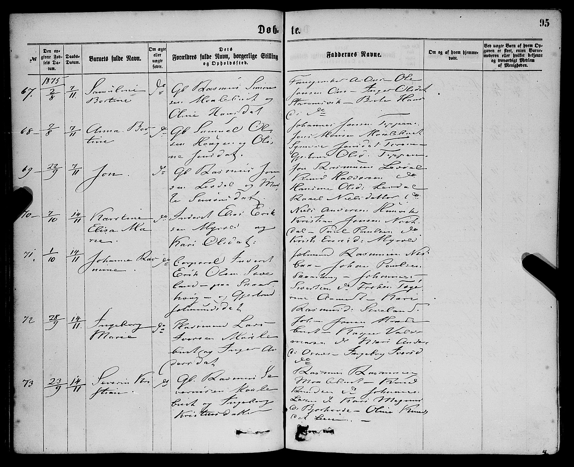 Eid sokneprestembete, AV/SAB-A-82301/H/Haa/Haaa/L0010: Parish register (official) no. A 10, 1867-1878, p. 95