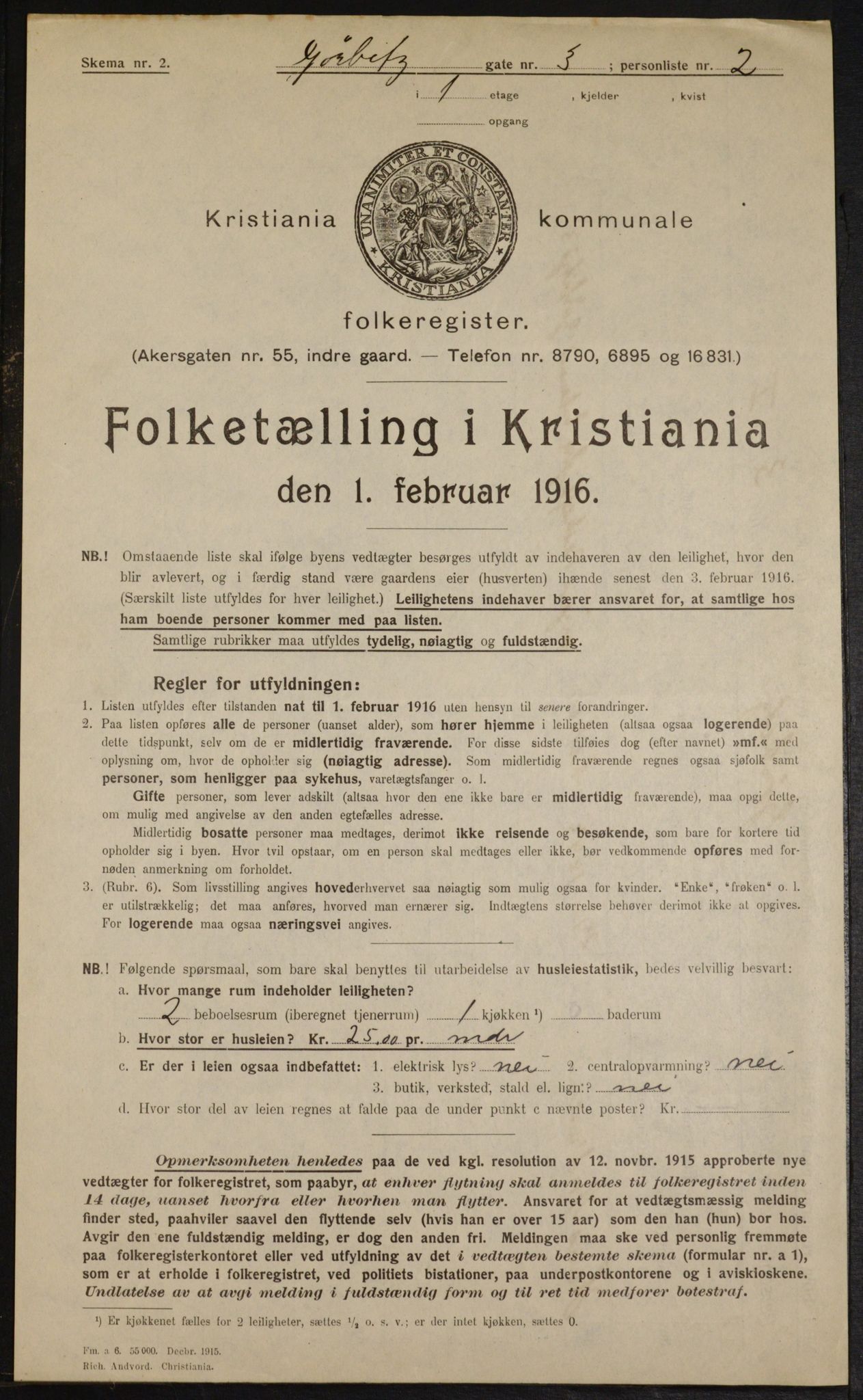 OBA, Municipal Census 1916 for Kristiania, 1916, p. 33236