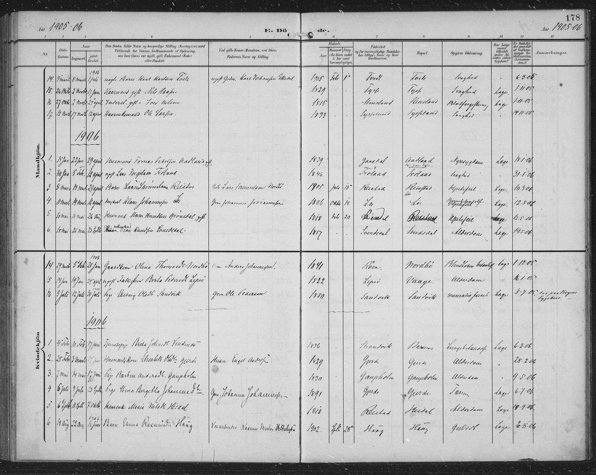 Samnanger Sokneprestembete, SAB/A-77501/H/Haa: Parish register (official) no. A 2, 1902-1918, p. 178