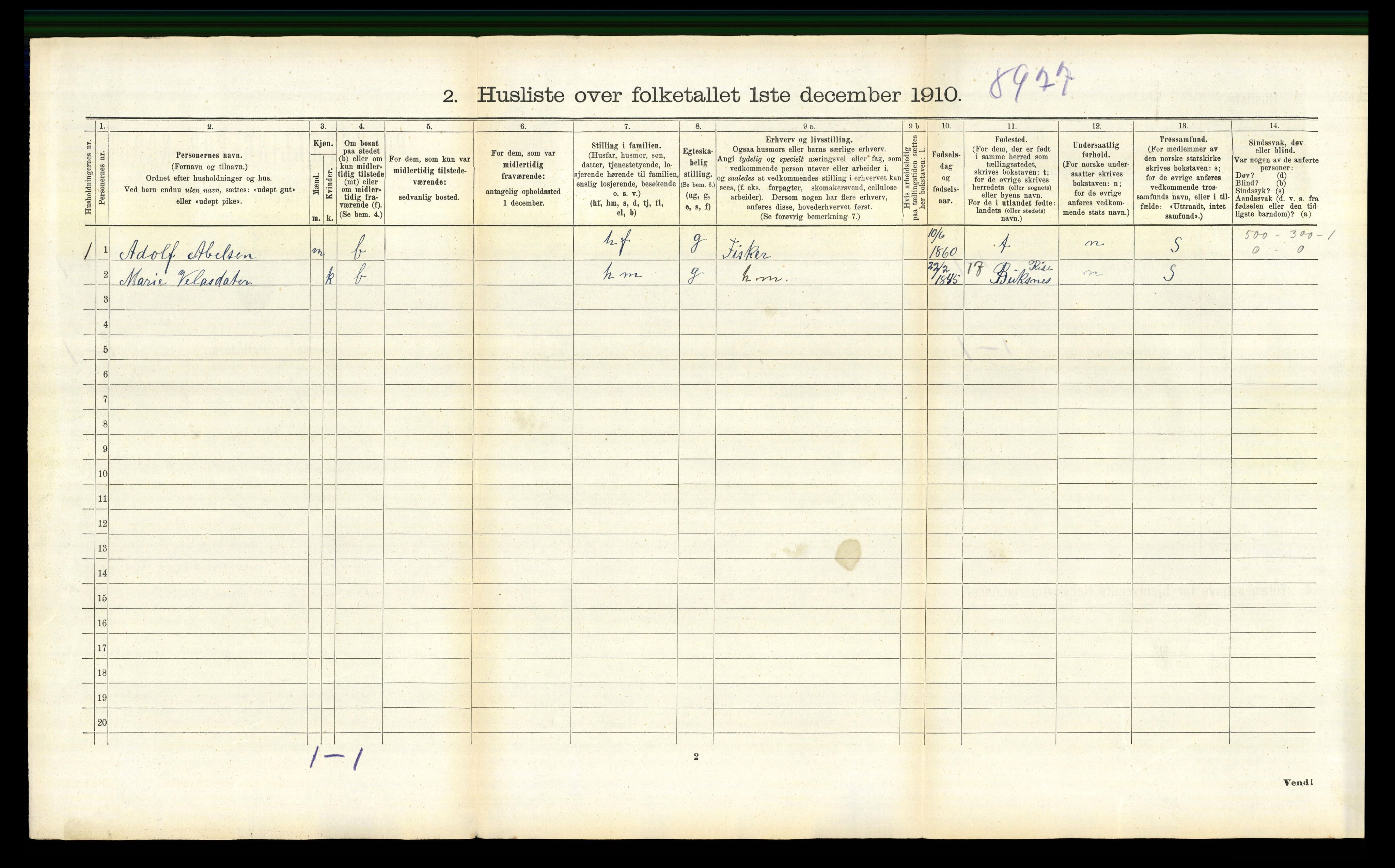 RA, 1910 census for Flakstad, 1910, p. 913