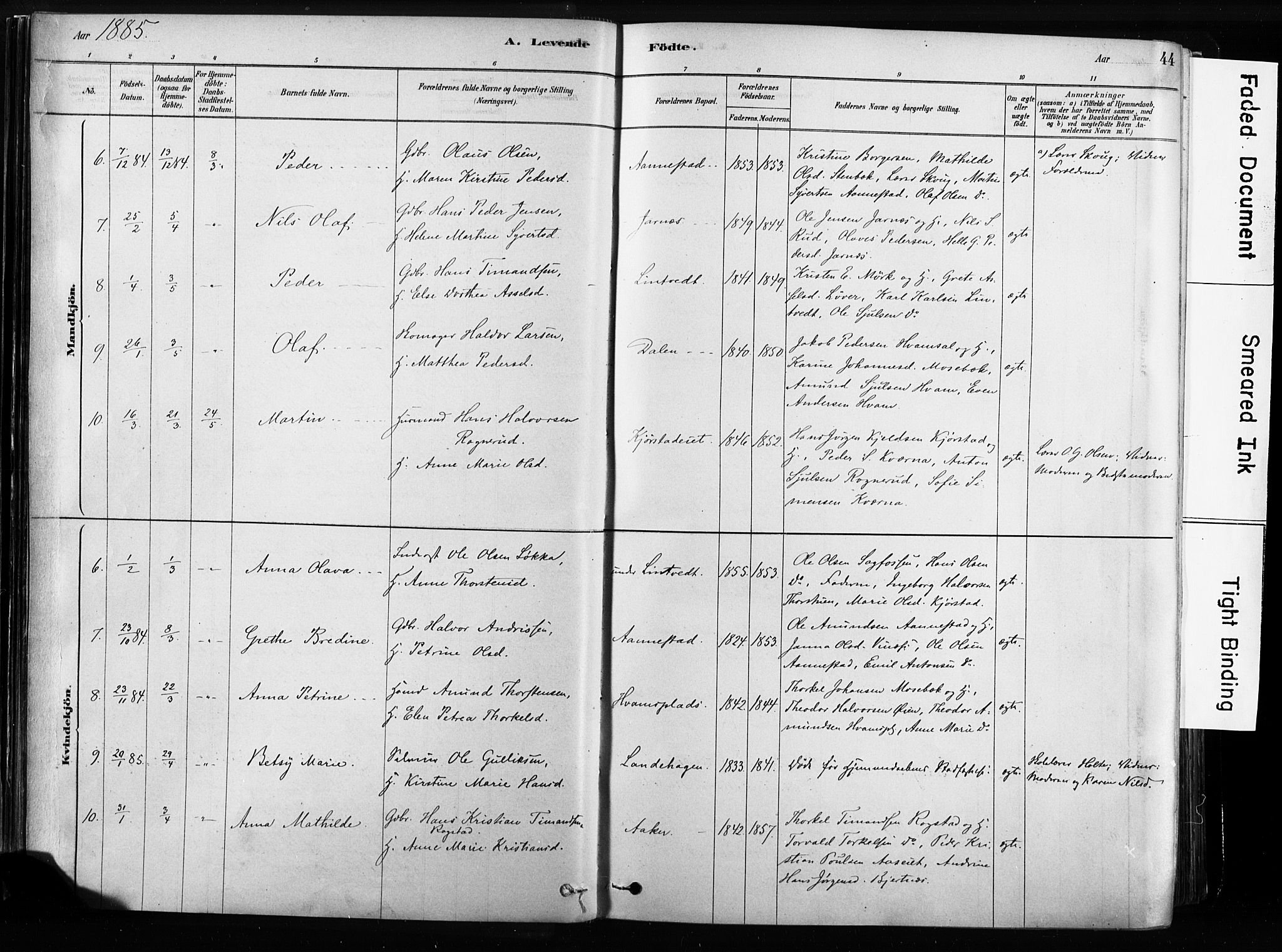 Sandsvær kirkebøker, AV/SAKO-A-244/F/Fb/L0001: Parish register (official) no. II 1, 1878-1906, p. 44