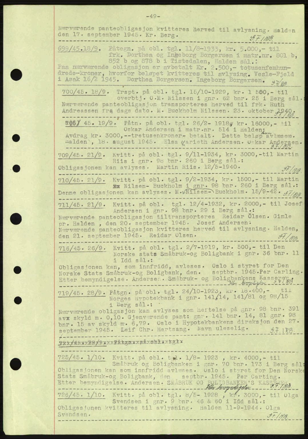 Idd og Marker sorenskriveri, AV/SAO-A-10283/G/Gb/Gbc/L0002: Mortgage book no. B4-9a, 1939-1945, Diary no: : 699/1945