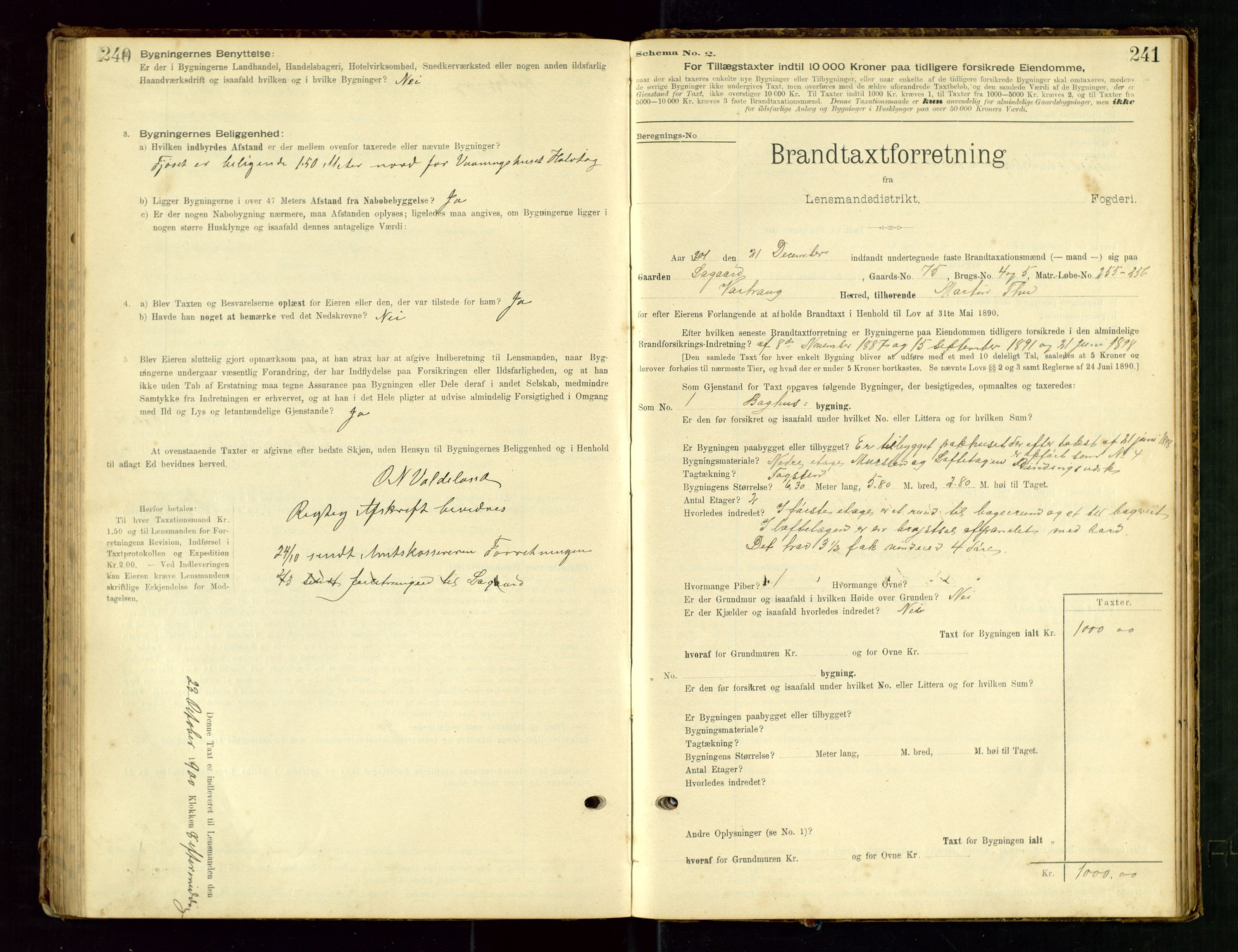 Hå lensmannskontor, SAST/A-100456/Goa/L0003: Takstprotokoll (skjema), 1895-1911, p. 240-241