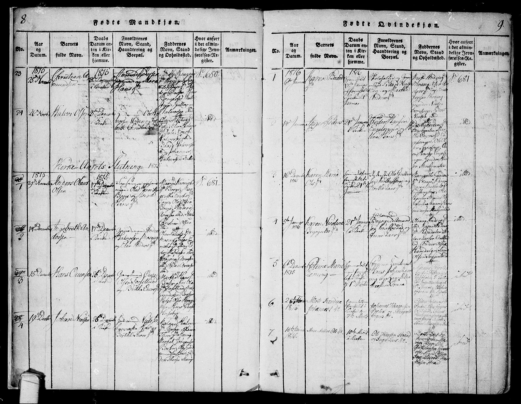 Onsøy prestekontor Kirkebøker, SAO/A-10914/F/Fa/L0002: Parish register (official) no. I 2, 1814-1840, p. 8-9