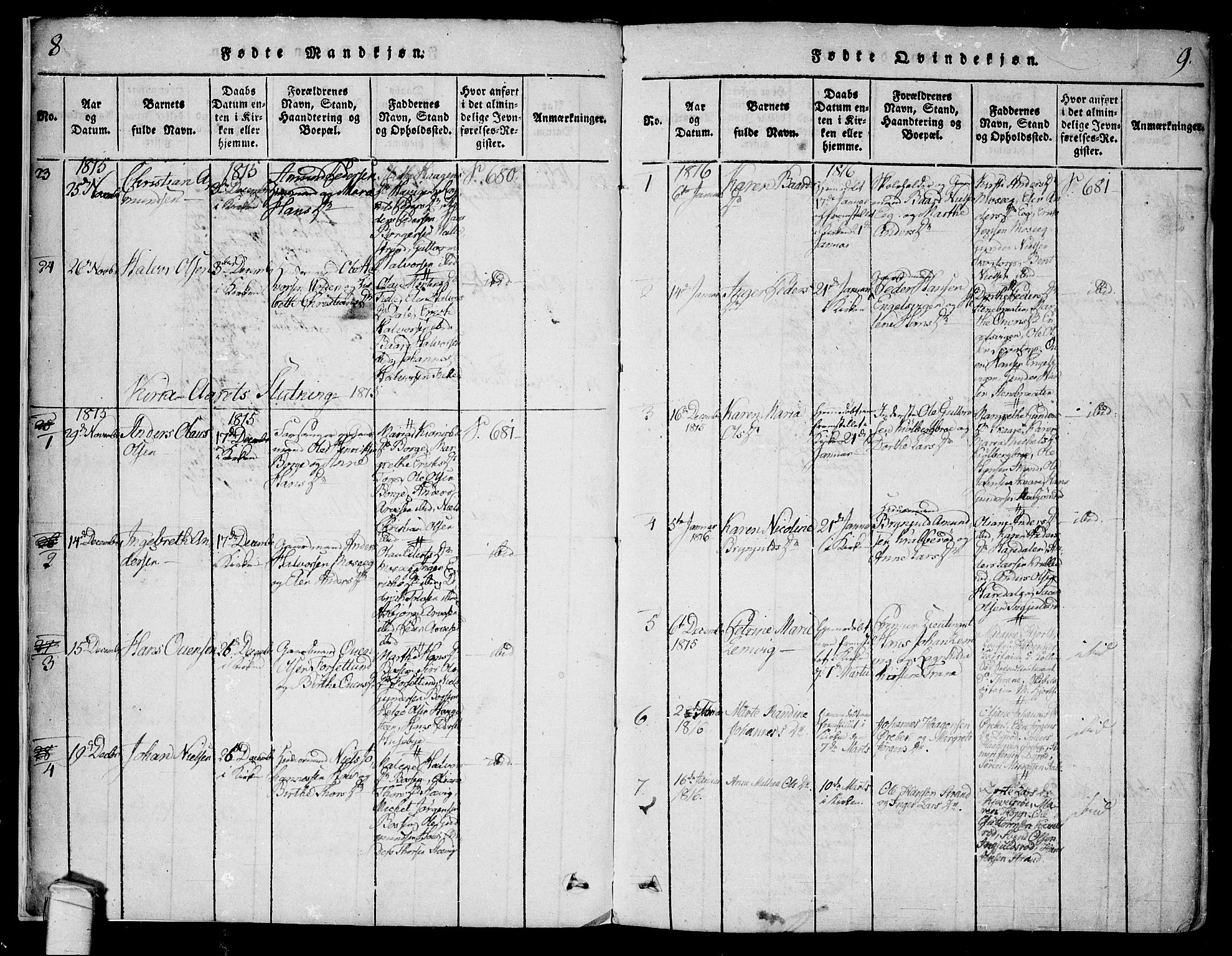 Onsøy prestekontor Kirkebøker, AV/SAO-A-10914/F/Fa/L0002: Parish register (official) no. I 2, 1814-1840, p. 8-9