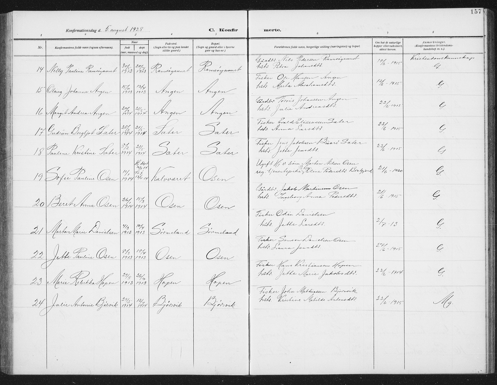Ministerialprotokoller, klokkerbøker og fødselsregistre - Sør-Trøndelag, SAT/A-1456/658/L0727: Parish register (copy) no. 658C03, 1909-1935, p. 157