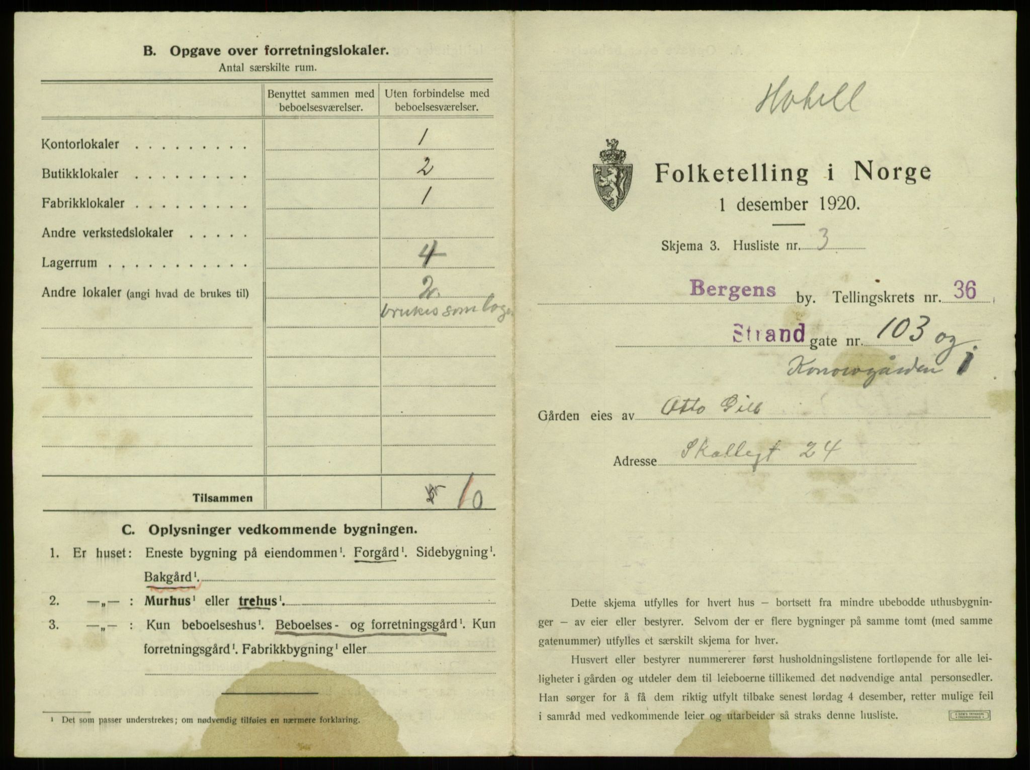 SAB, 1920 census for Bergen, 1920, p. 3311