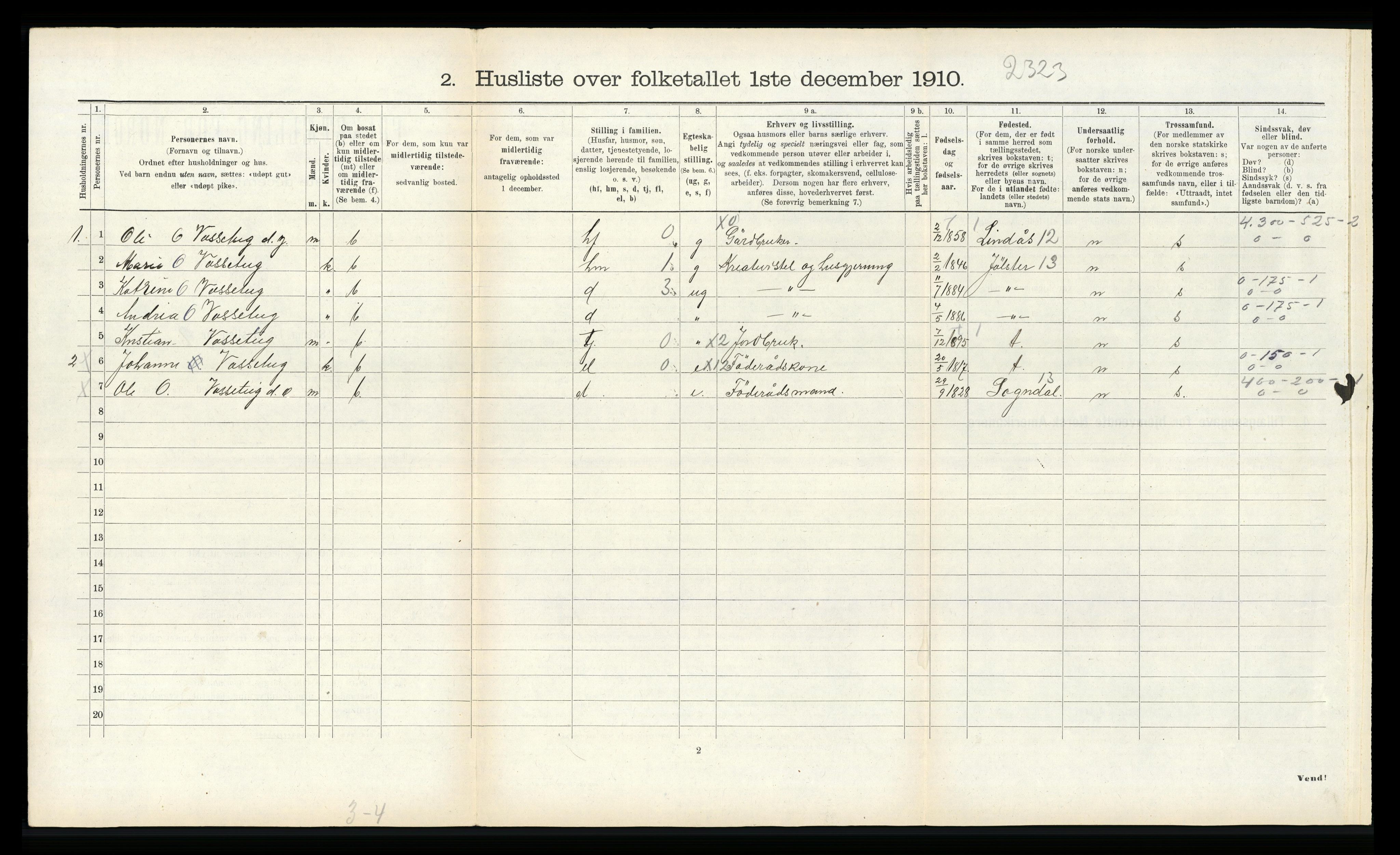 RA, 1910 census for Ytre Holmedal, 1910, p. 885