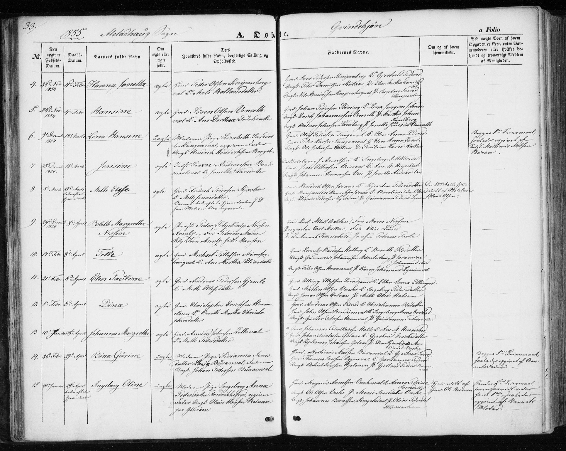 Ministerialprotokoller, klokkerbøker og fødselsregistre - Nord-Trøndelag, SAT/A-1458/717/L0154: Parish register (official) no. 717A07 /1, 1850-1862, p. 33