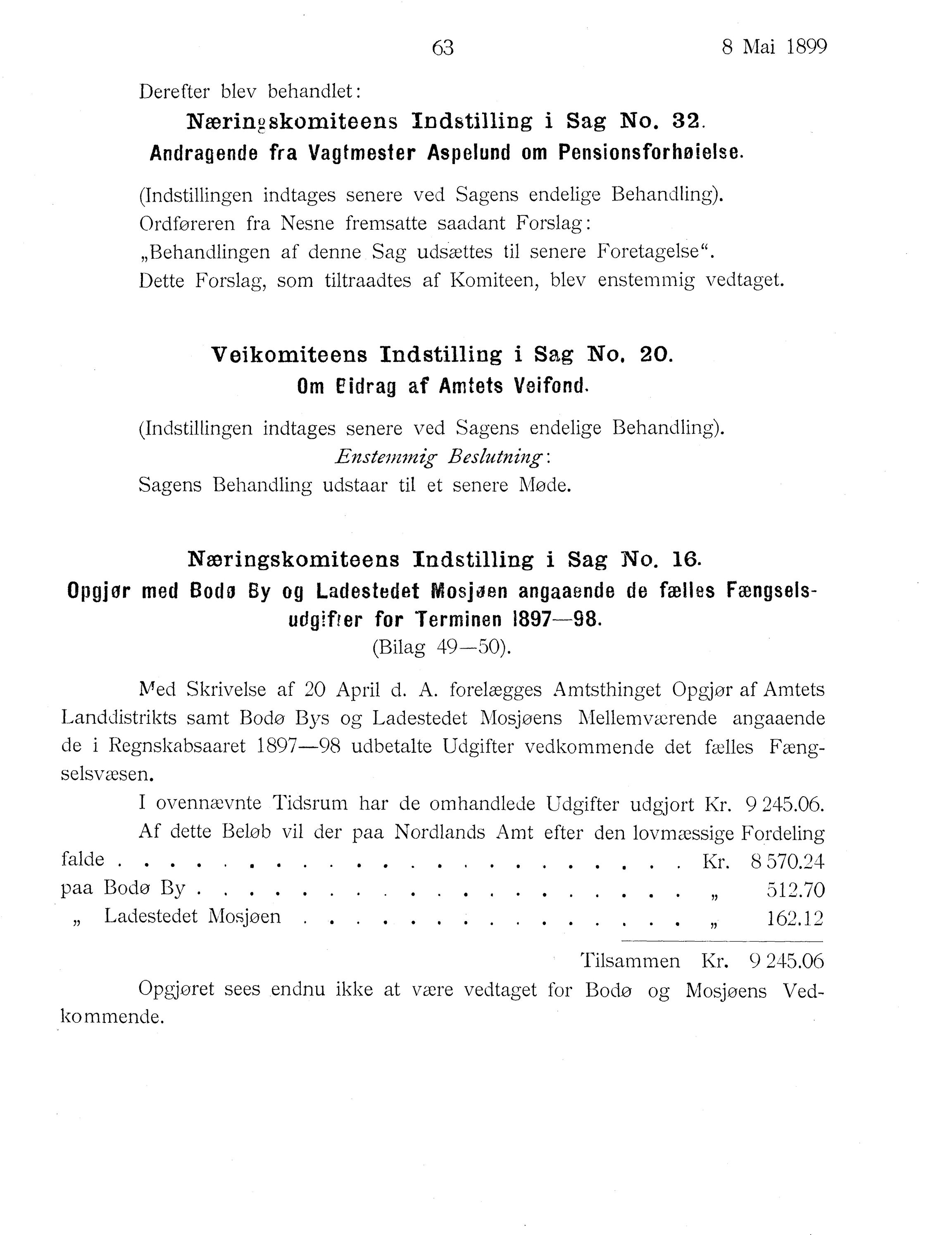 Nordland Fylkeskommune. Fylkestinget, AIN/NFK-17/176/A/Ac/L0022: Fylkestingsforhandlinger 1899, 1899