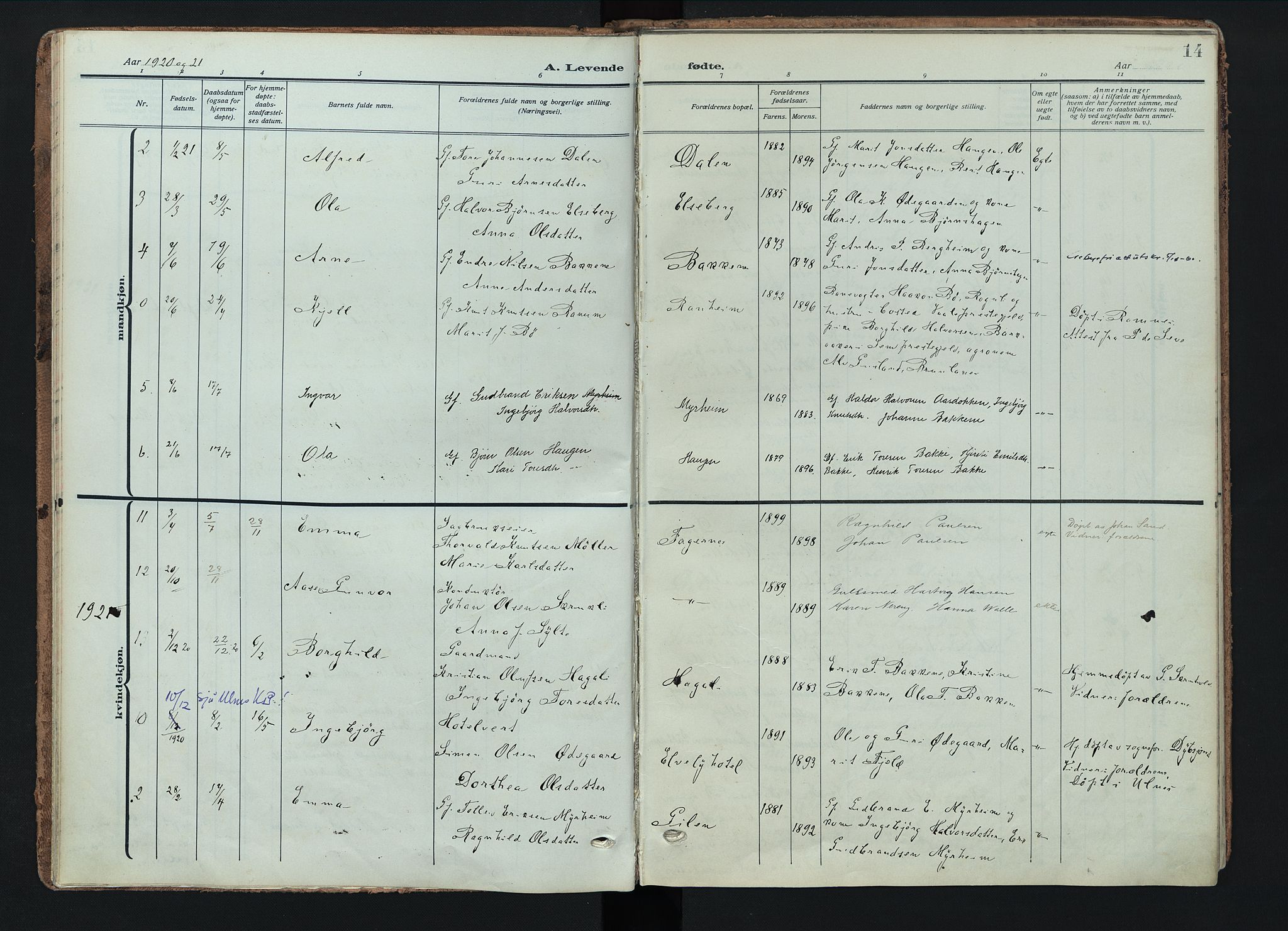 Nord-Aurdal prestekontor, AV/SAH-PREST-132/H/Ha/Haa/L0018: Parish register (official) no. 18, 1915-1935, p. 14