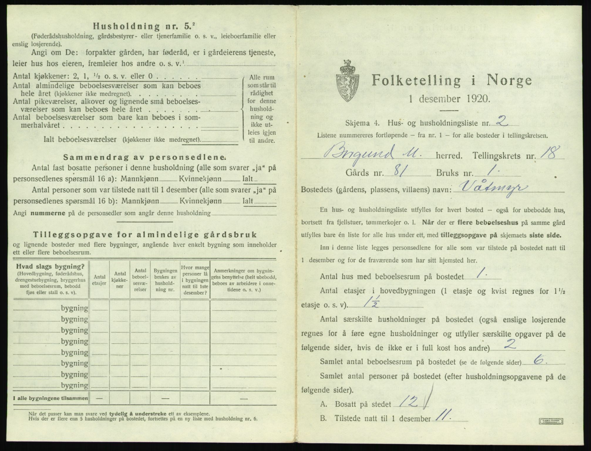 SAT, 1920 census for Borgund, 1920, p. 1534