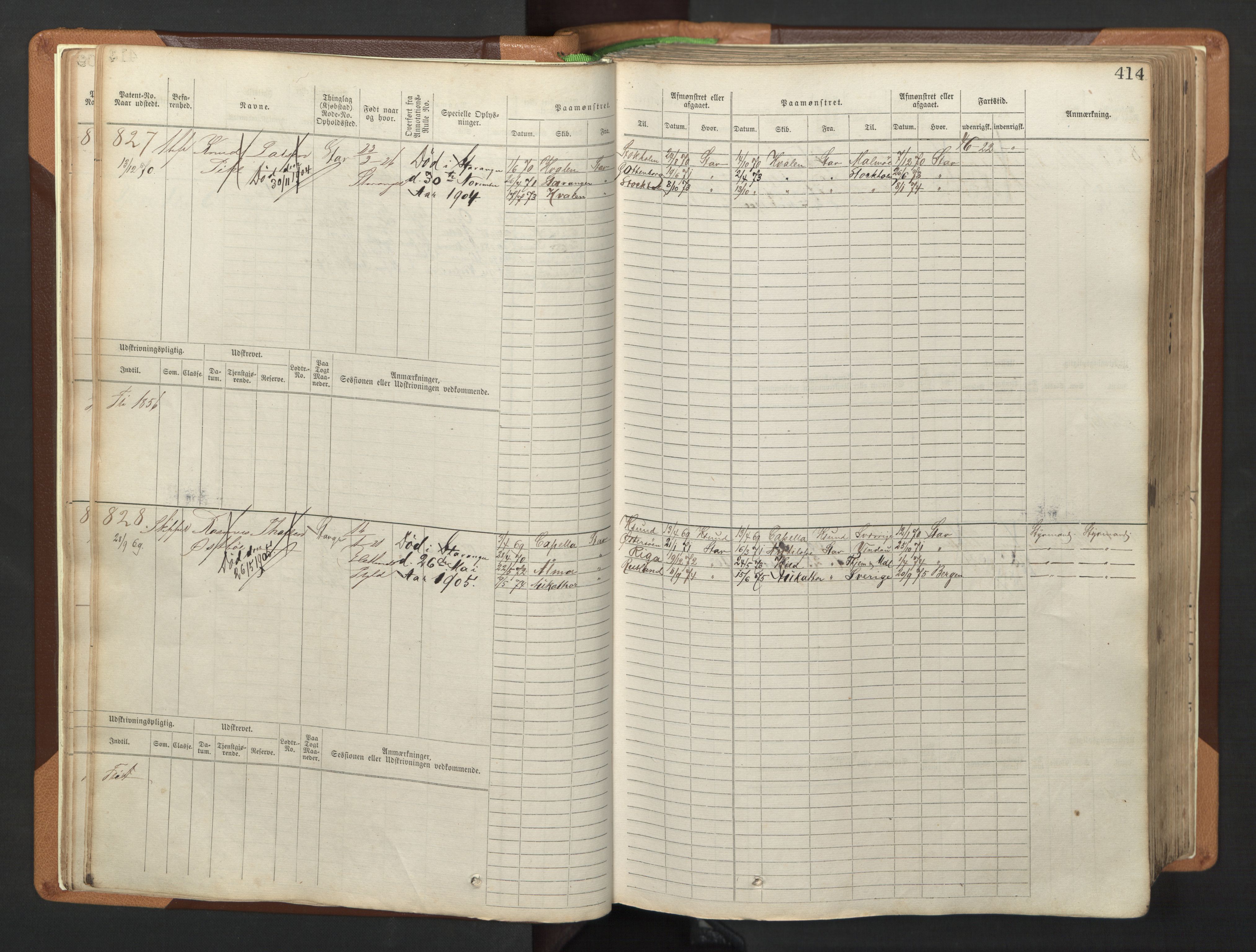 Stavanger sjømannskontor, AV/SAST-A-102006/F/Fb/Fbb/L0005: Sjøfartshovedrulle, patentnr. 793-1606 (del 2), 1869-1880, p. 20
