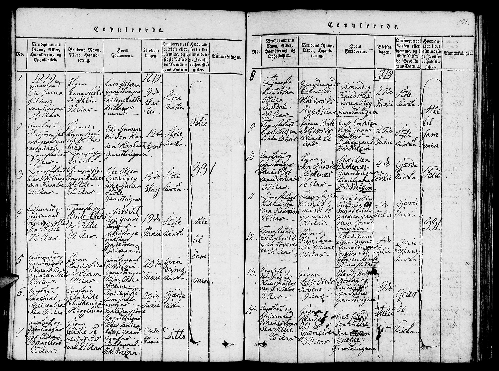Etne sokneprestembete, SAB/A-75001/H/Haa: Parish register (official) no. A 6, 1815-1831, p. 191