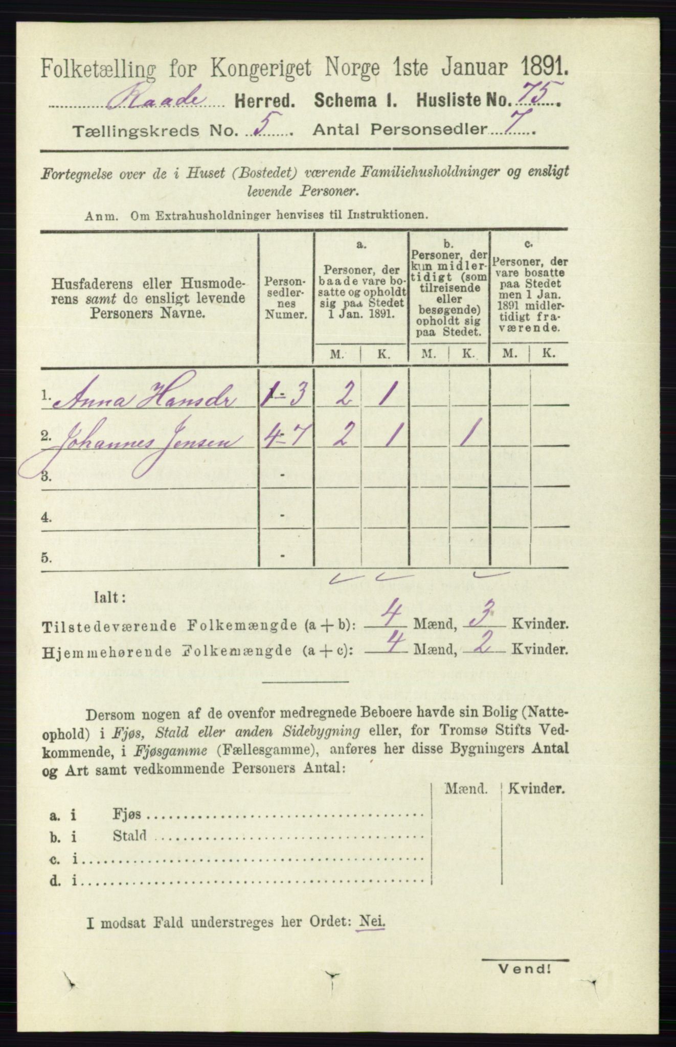 RA, 1891 census for 0135 Råde, 1891, p. 2589