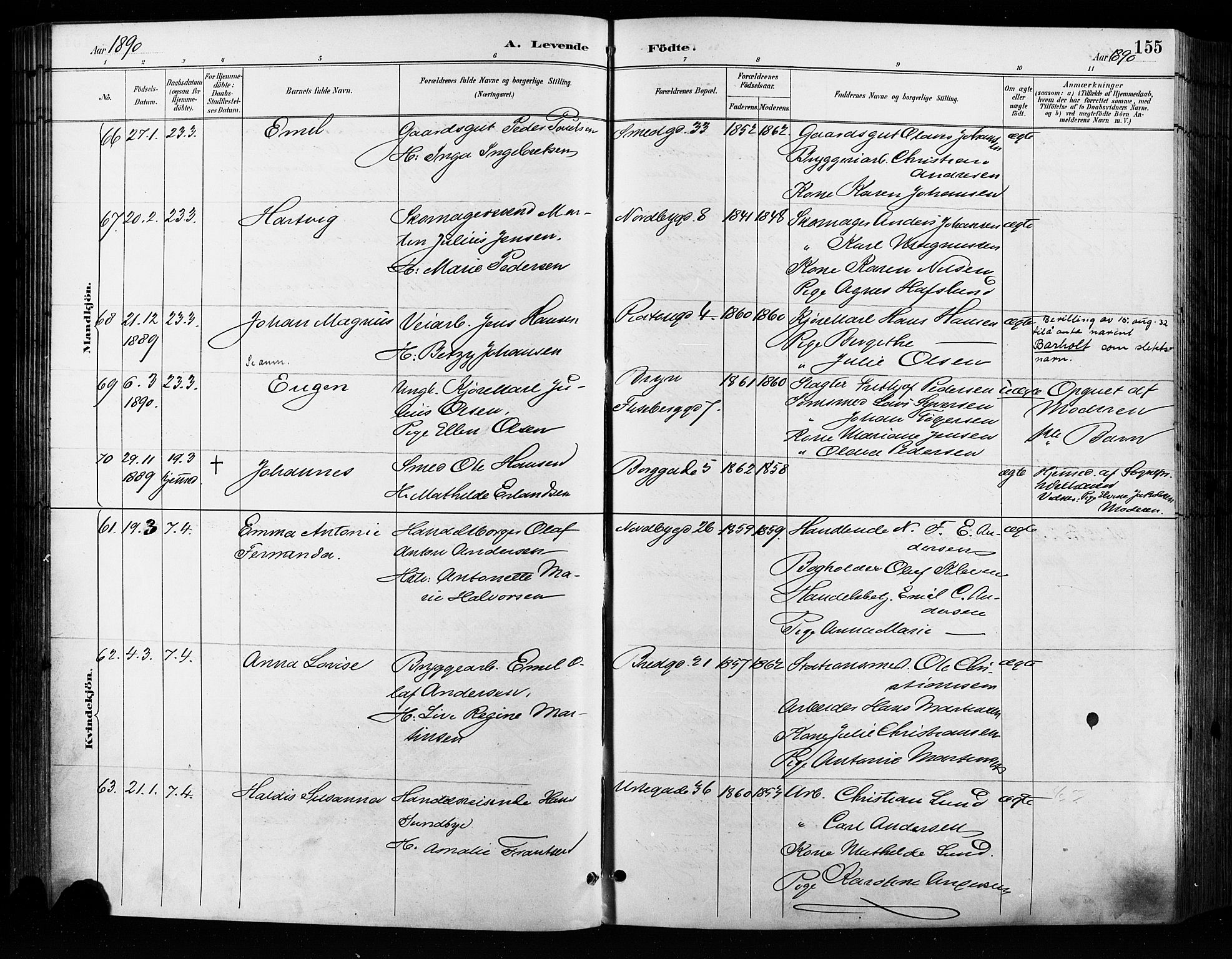 Grønland prestekontor Kirkebøker, AV/SAO-A-10848/F/Fa/L0009: Parish register (official) no. 9, 1888-1893, p. 155