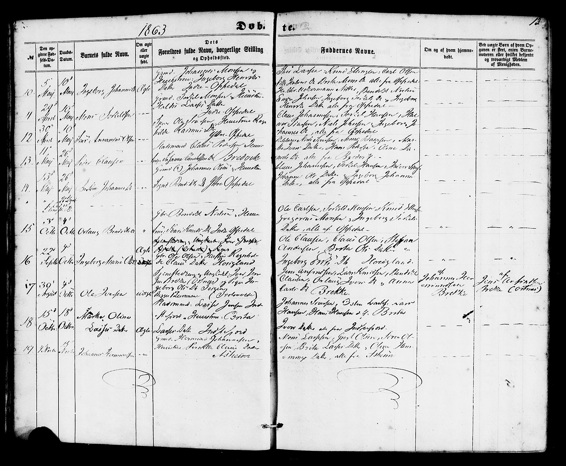 Gulen sokneprestembete, SAB/A-80201/H/Haa/Haac/L0001: Parish register (official) no. C 1, 1859-1881, p. 13